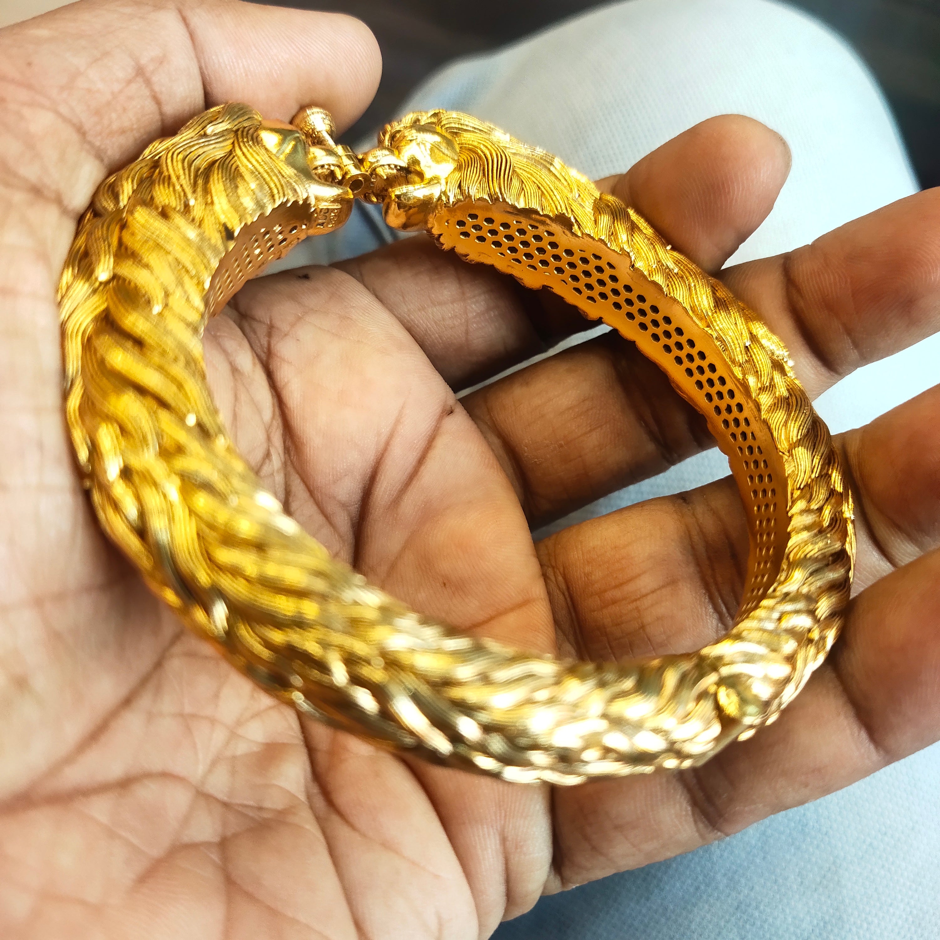 Asp 925 Silver Gold Plated Nagas Simha Kada for Men