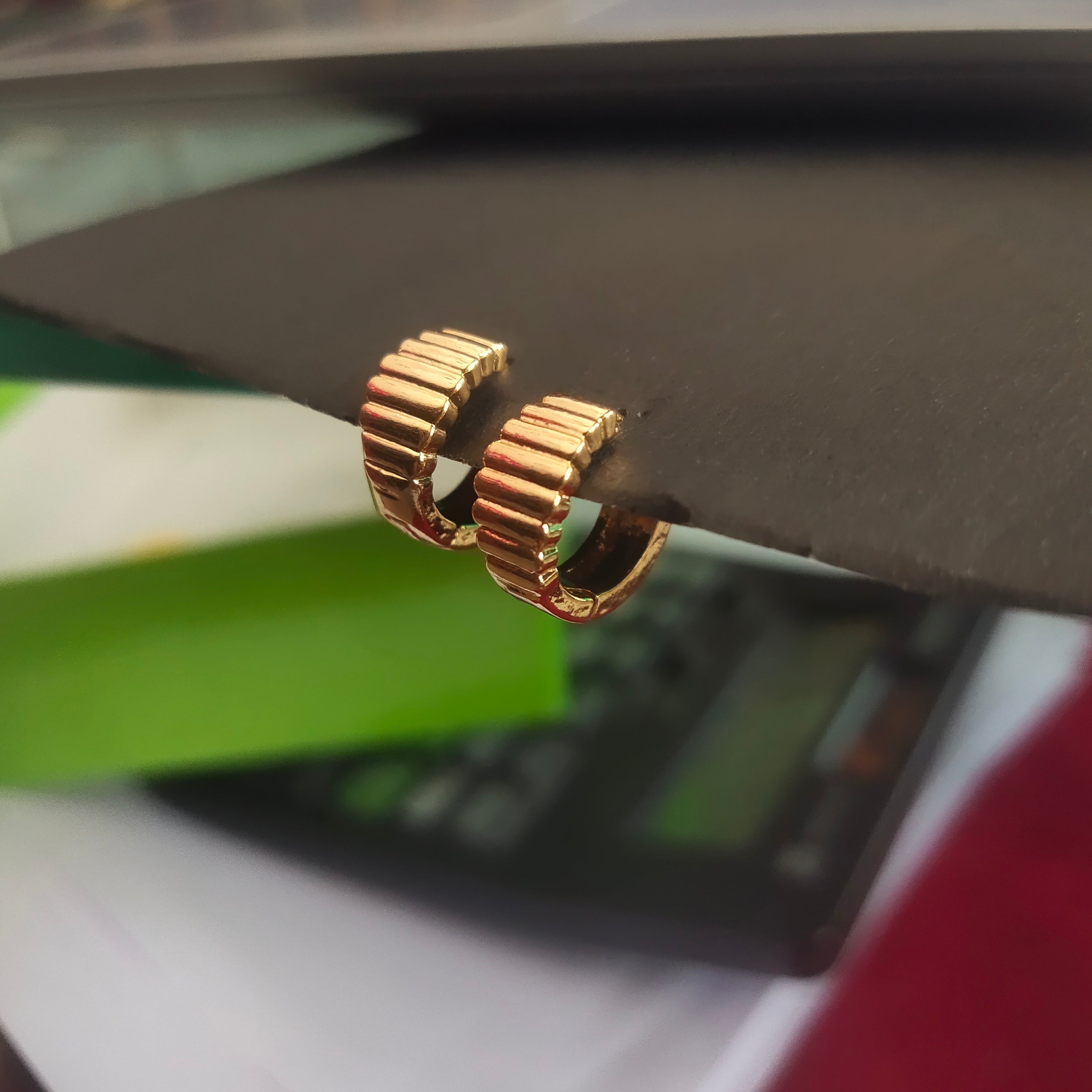 Gold Ribbed Huggie Hoop Earrings
