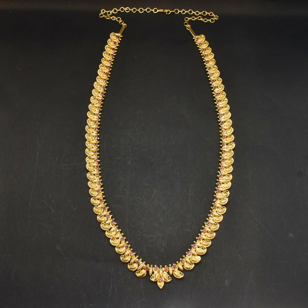 Traditional Gold Plated Mango Haram with Kempu Stones