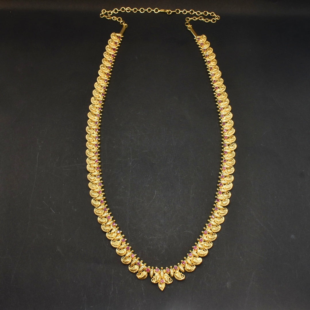 Traditional Gold Plated Mango Haram with Kempu Stones