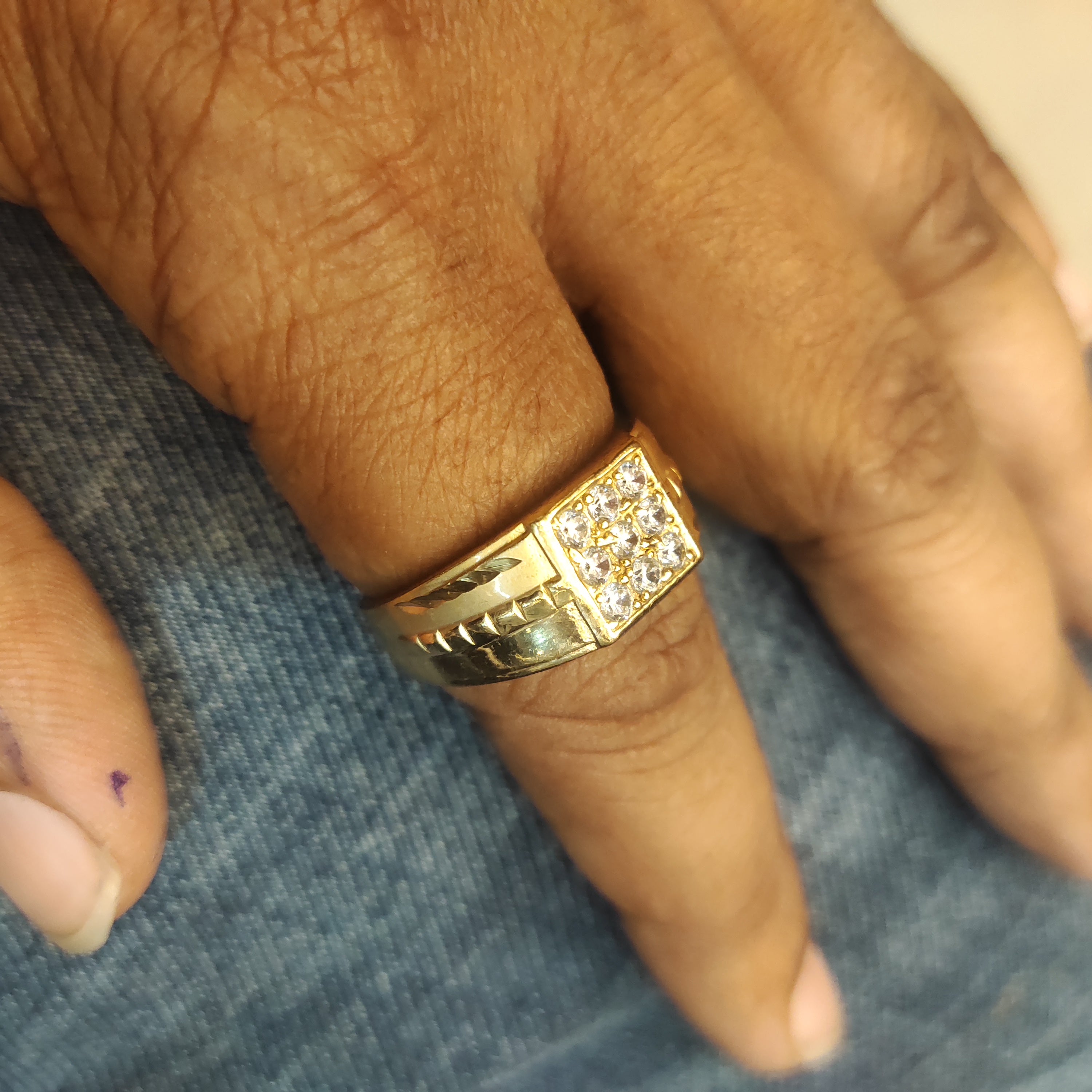 Modern Square Gold Plated Zircon Ring for Men - Size 25