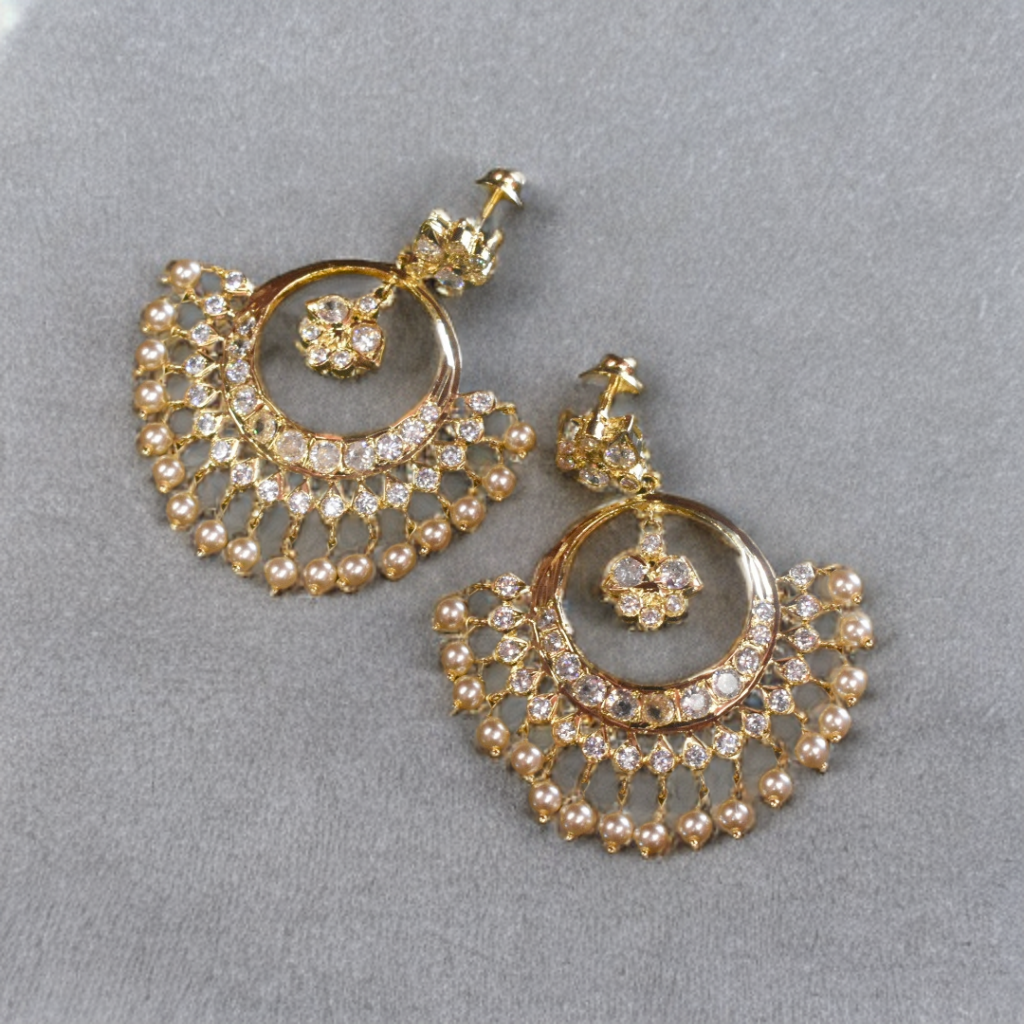 24K Gold Plated Screwback Pearl Chandbali Earrings