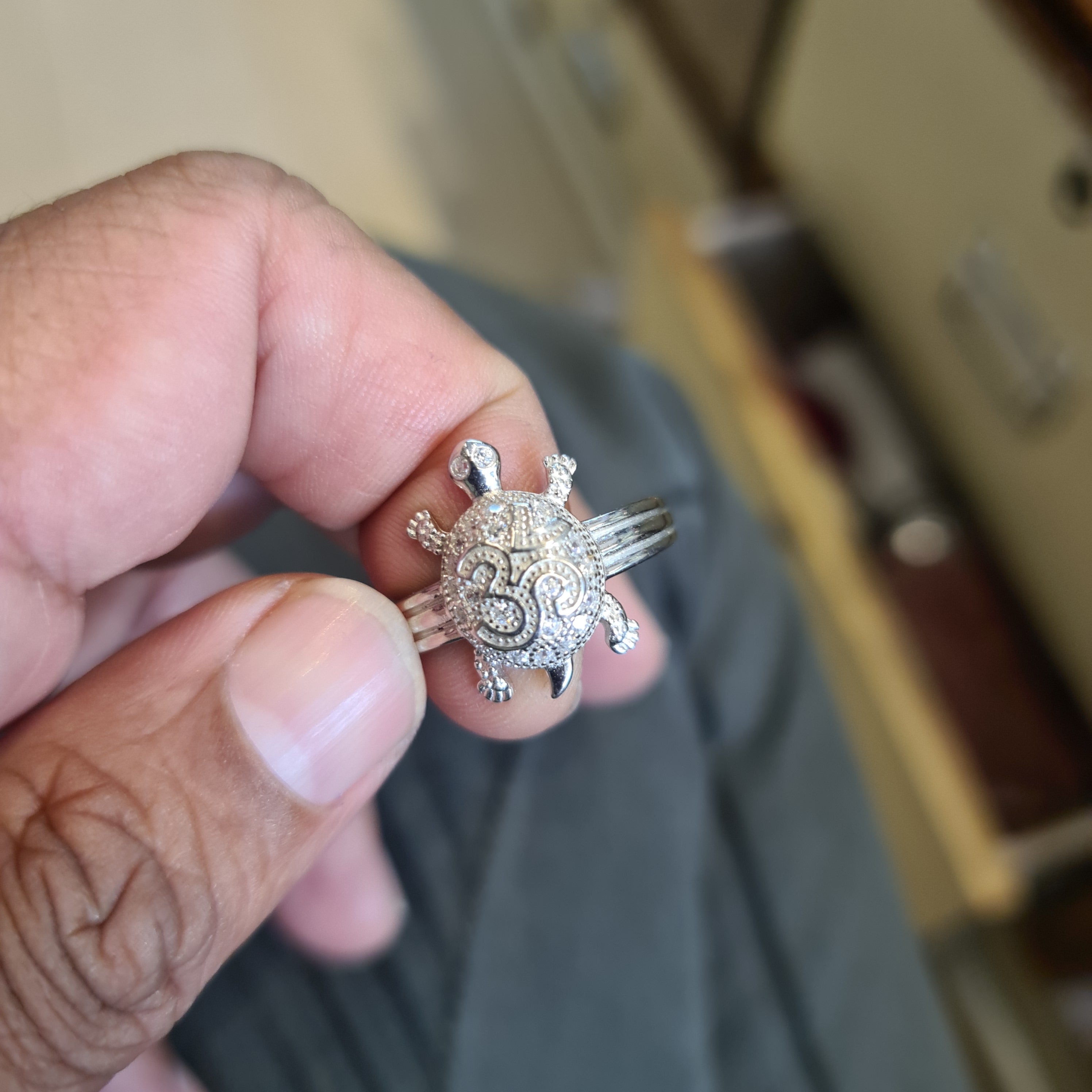 92.5 Sterling Silver Om Tortoise Ring for Men - Divine Protection & Wisdom