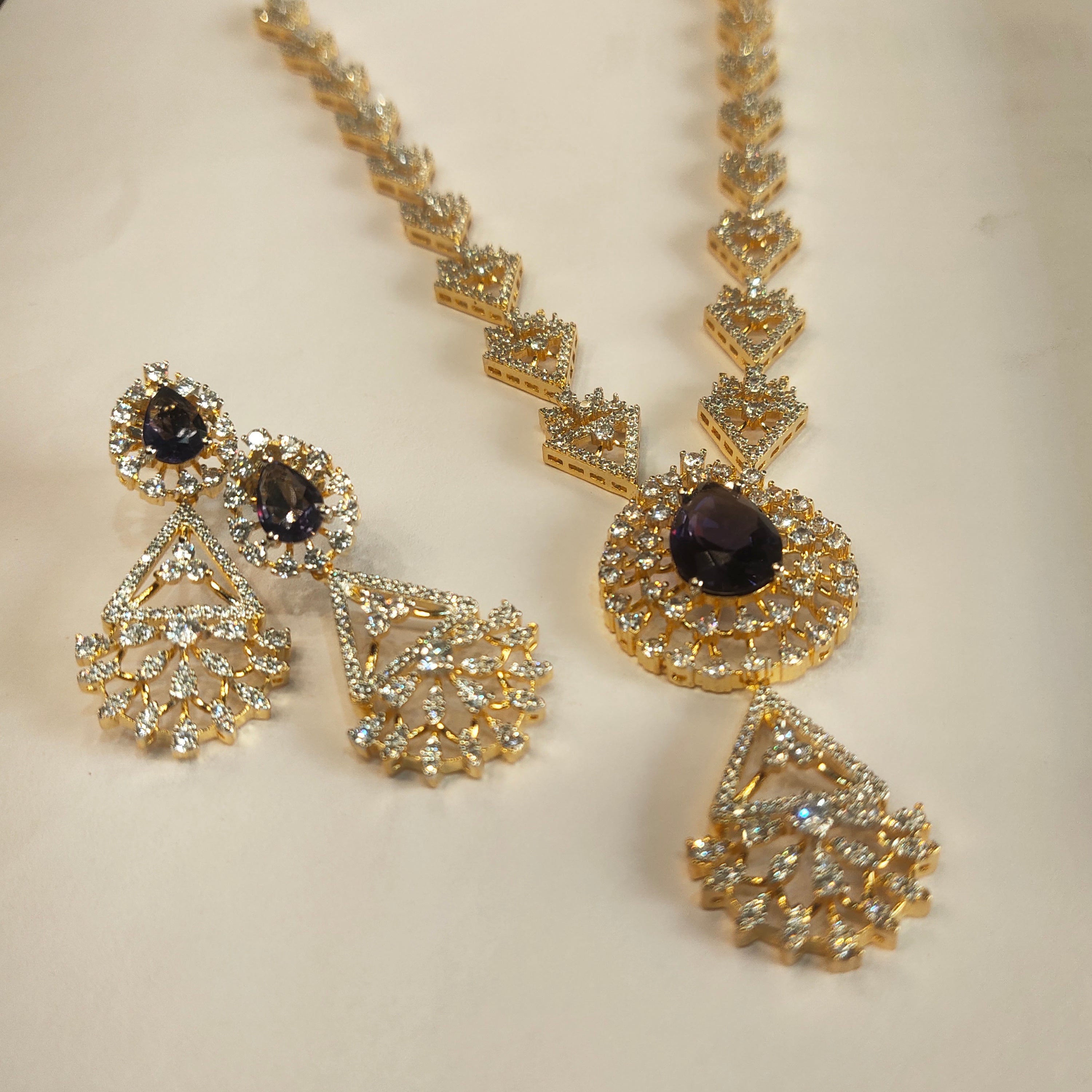 Asp Rhodium Gold Cubic Zirconia Short Necklace