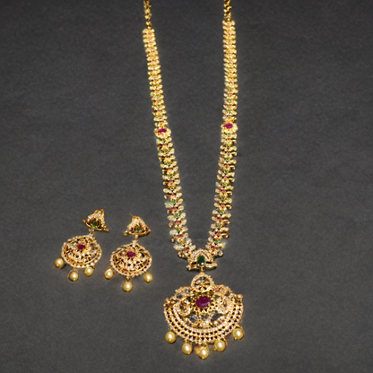 Asp Cz Gold Plated Long Necklace Set