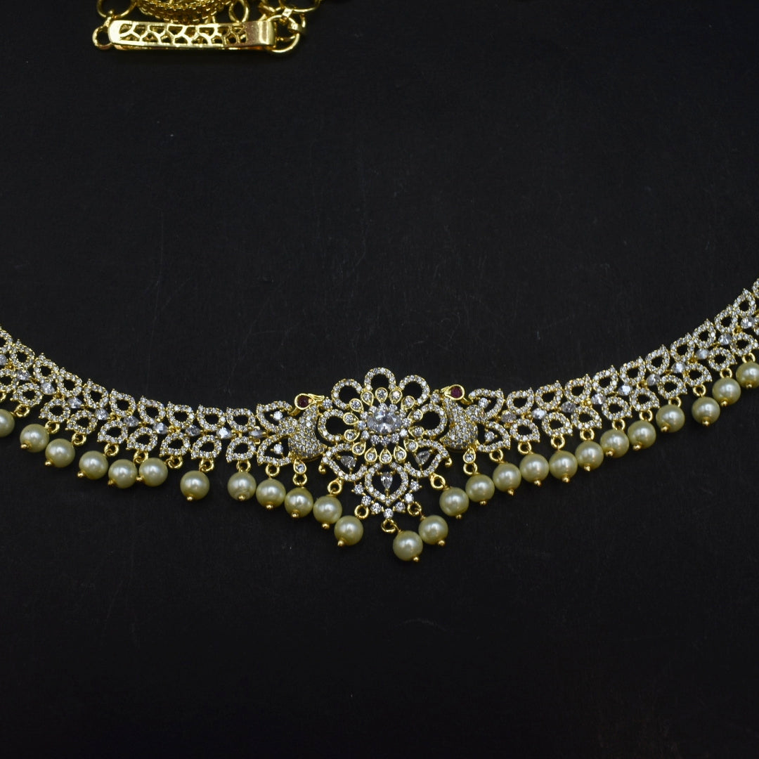 Elegant Floral Zircon 24K Gold Plate Designer Vaddanam
