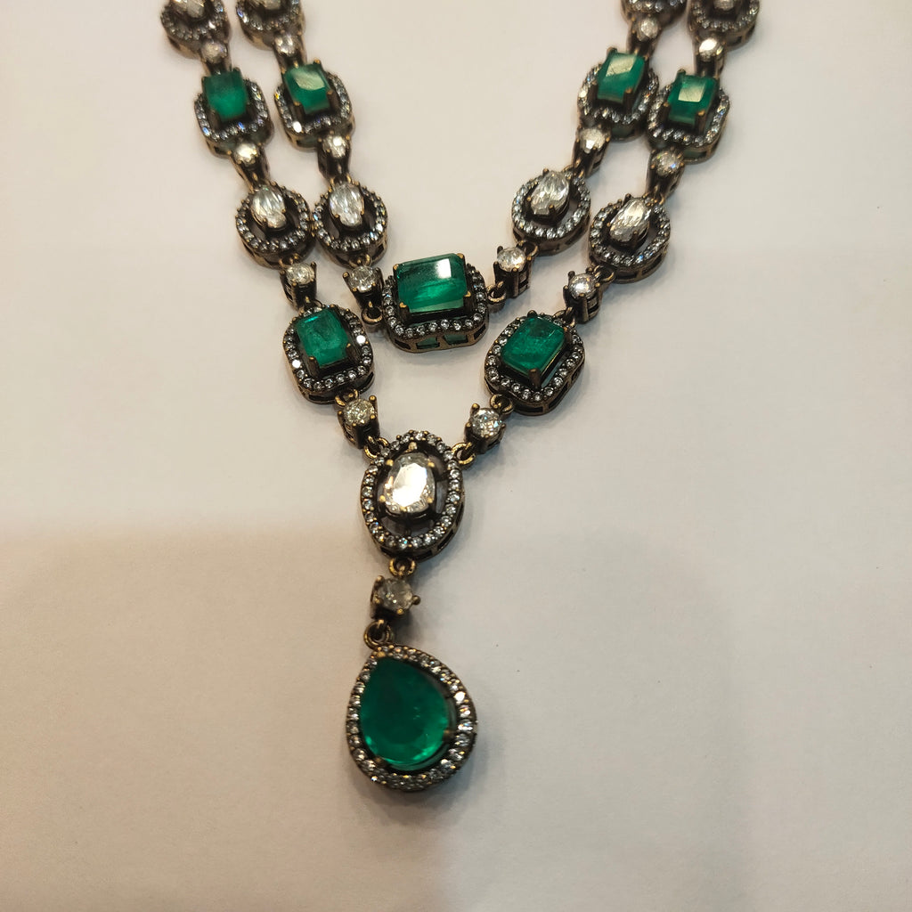 Asp  Victorian Green Emeralds Polki Kundan Necklace Set