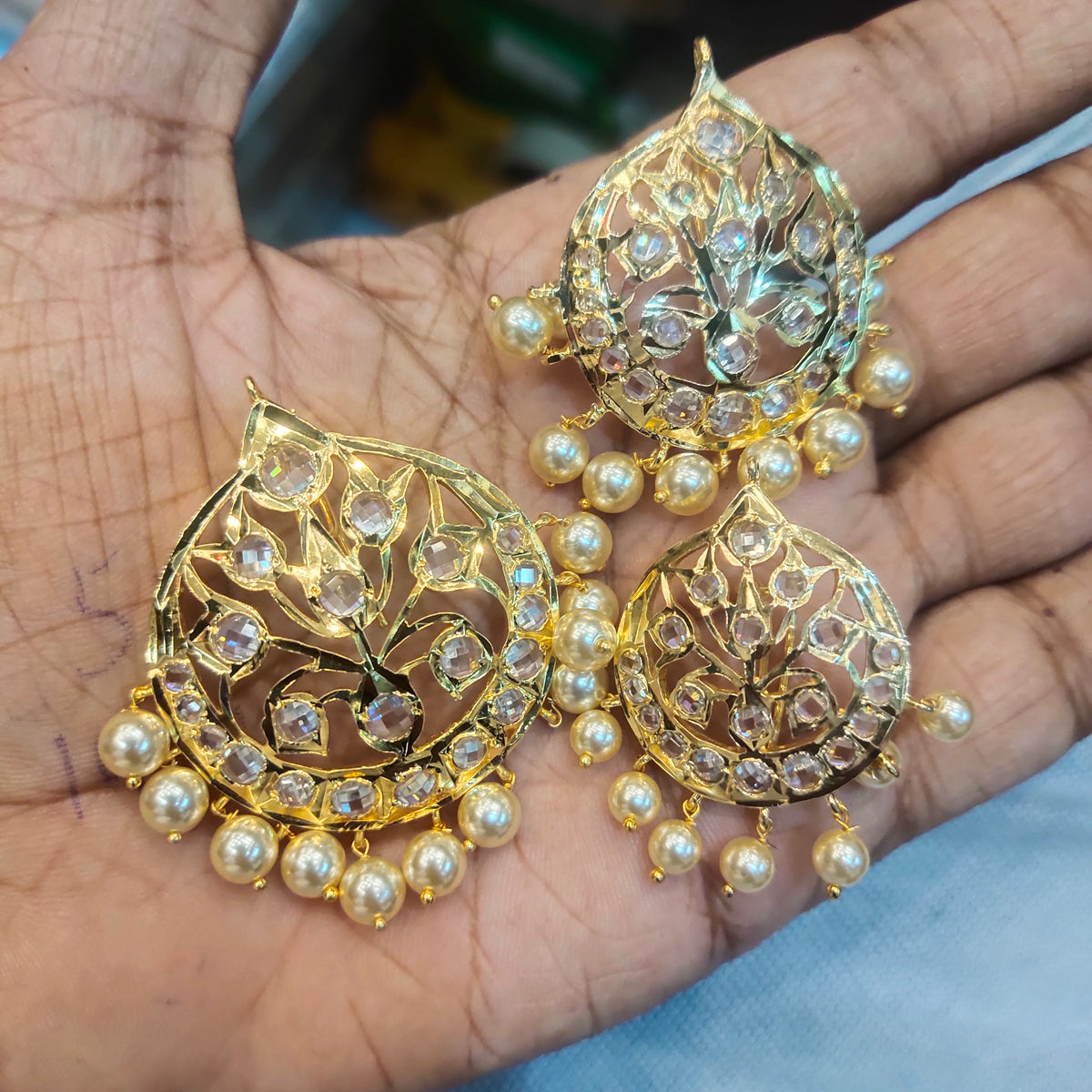 Traditional Polki Jada Billau Set - 24K Gold Plated 3 Piece Bridal Hair Jewelry