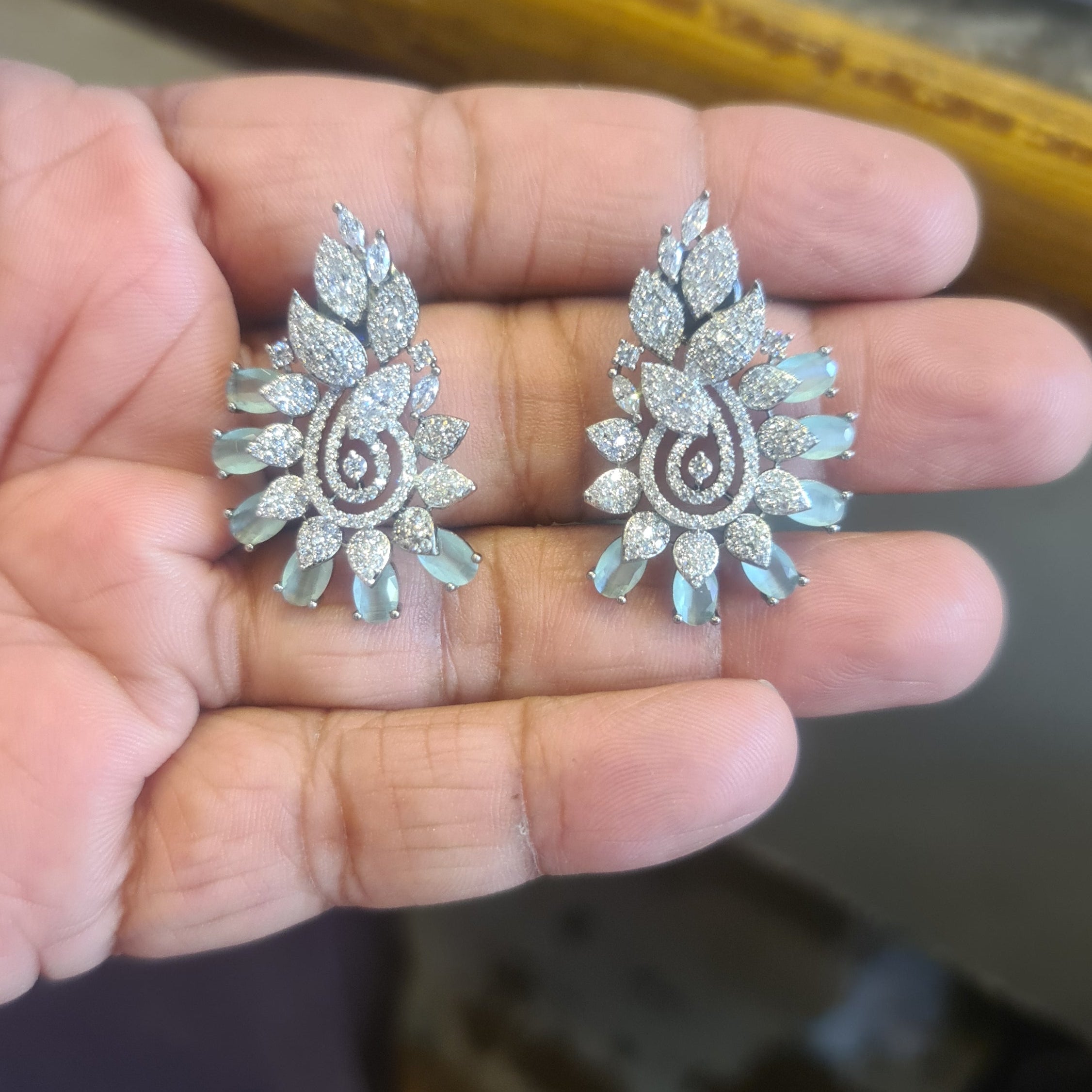Silver Plated CZ Leaf & Swirl Earrings