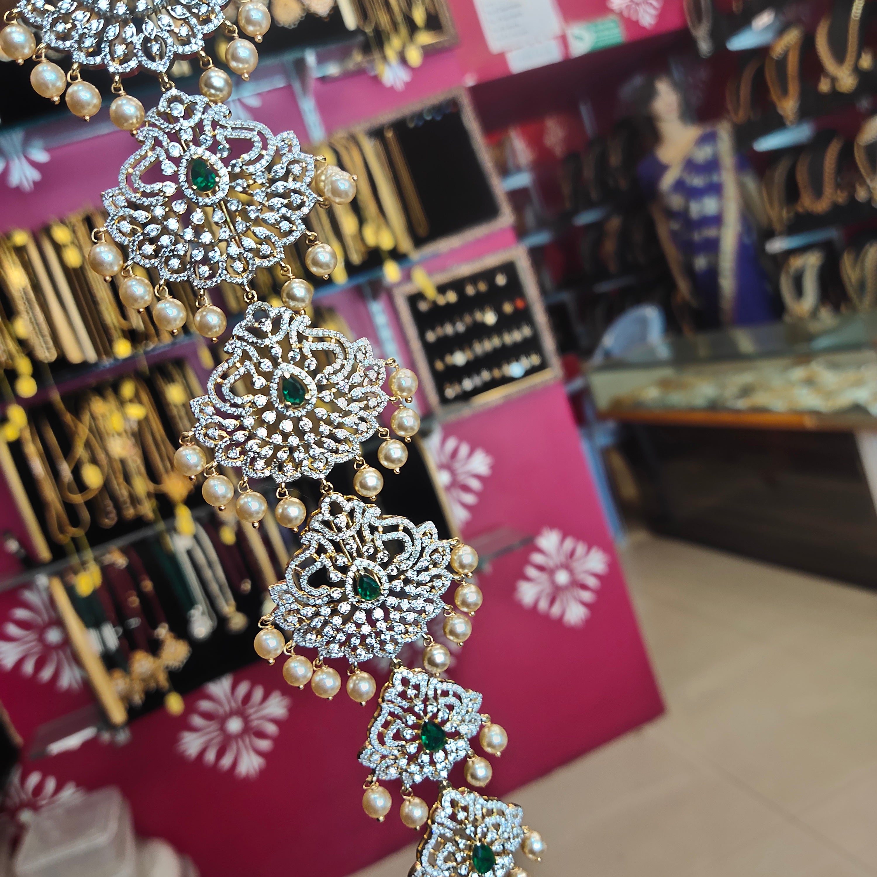 Rhodium Gold Plated Zircon Jada 13 Inch - Traditional Wedding Hair Jewelry