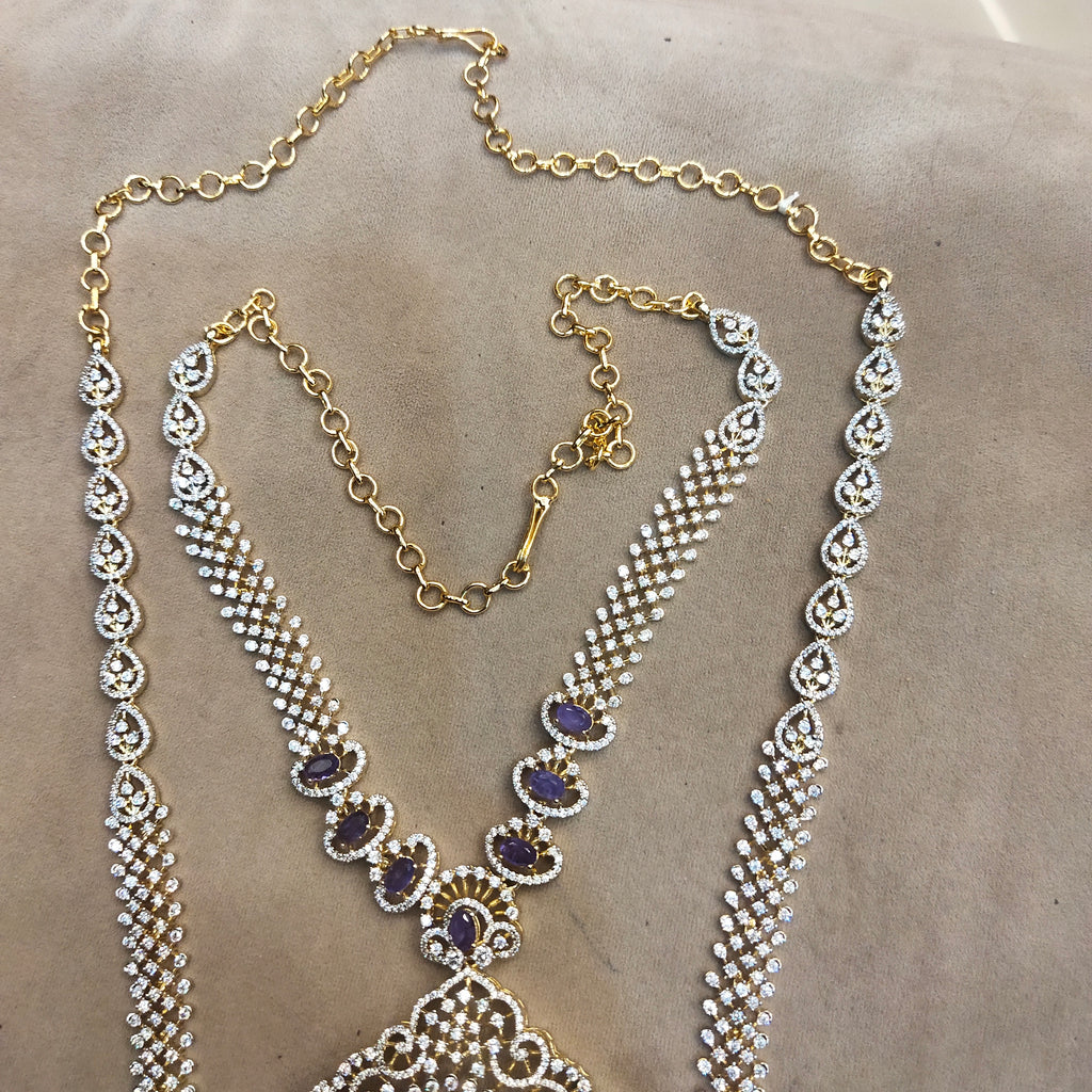 Asp Purple Zircon Duo - Long Necklace and Short Necklace Combo Set