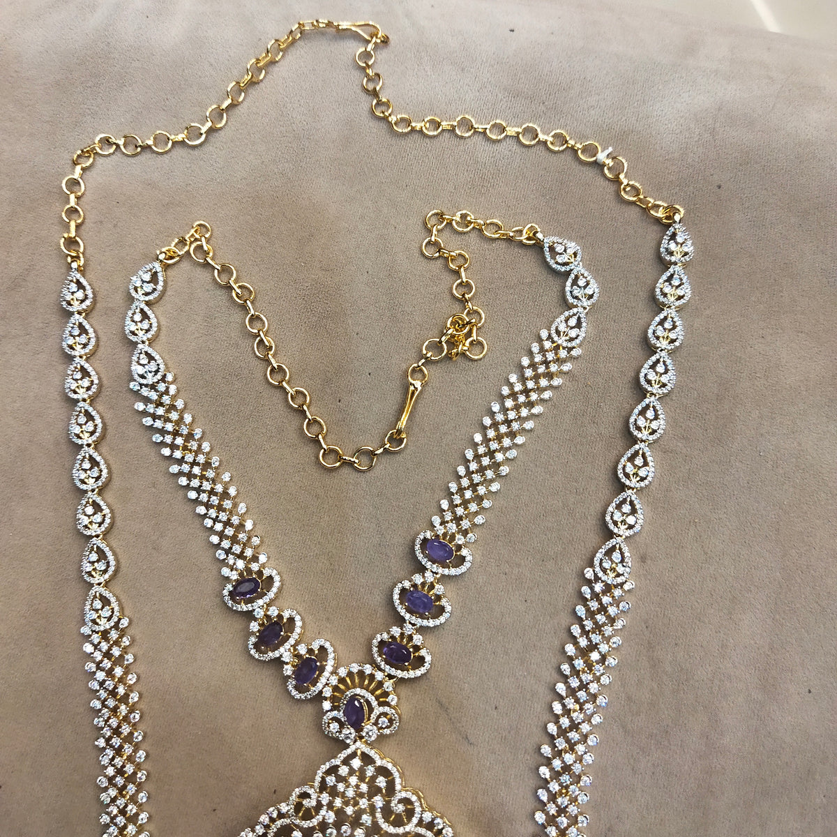 Asp Purple Zircon Duo - Long Necklace and Short Necklace Combo Set