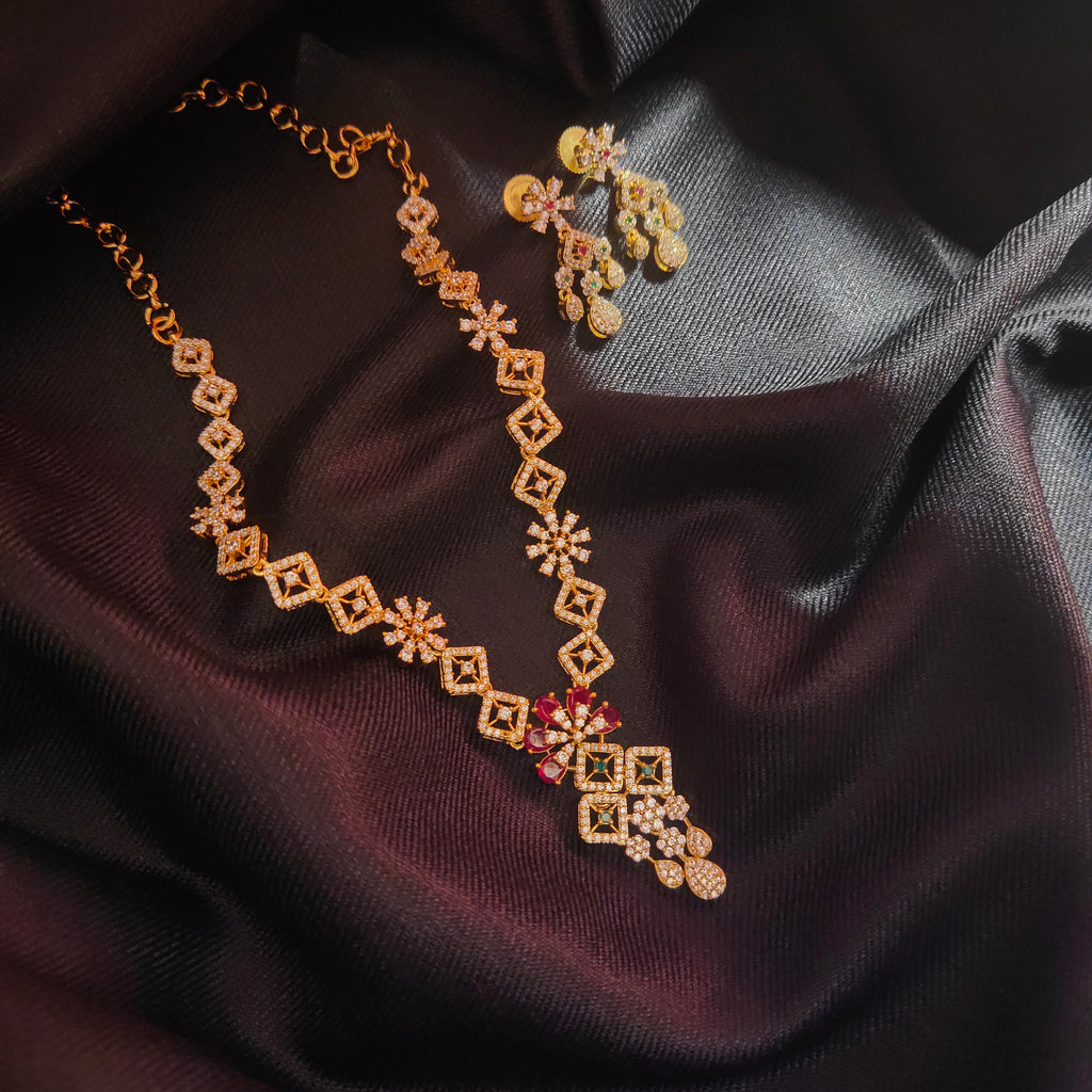 Designer Zircon Necklace Set - 24K Gold Plated Jewellery