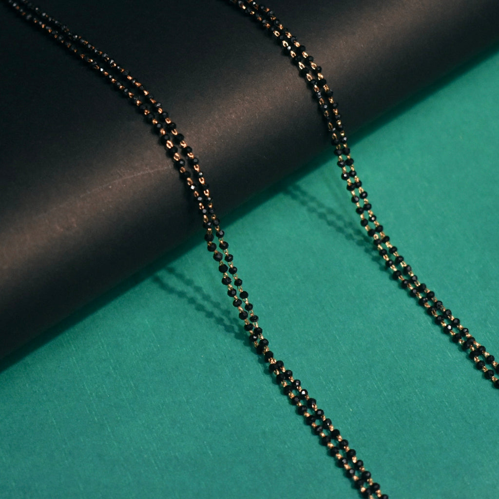 24K Gold Plated 26-Inch Black Beads Mangalsutra Chain for Women | Traditional Long Necklace