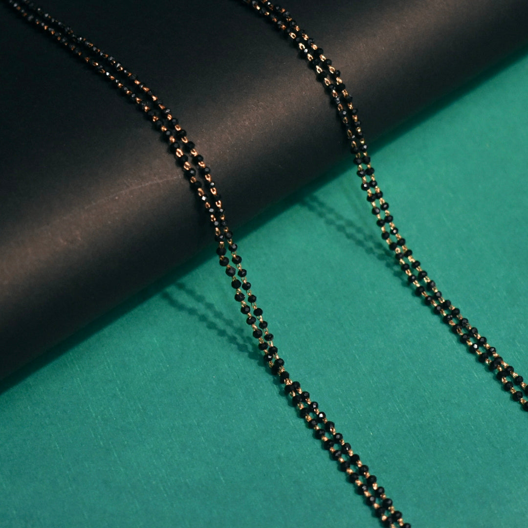 24K Gold Plated 26-Inch Black Beads Mangalsutra Chain for Women | Traditional Long Necklace