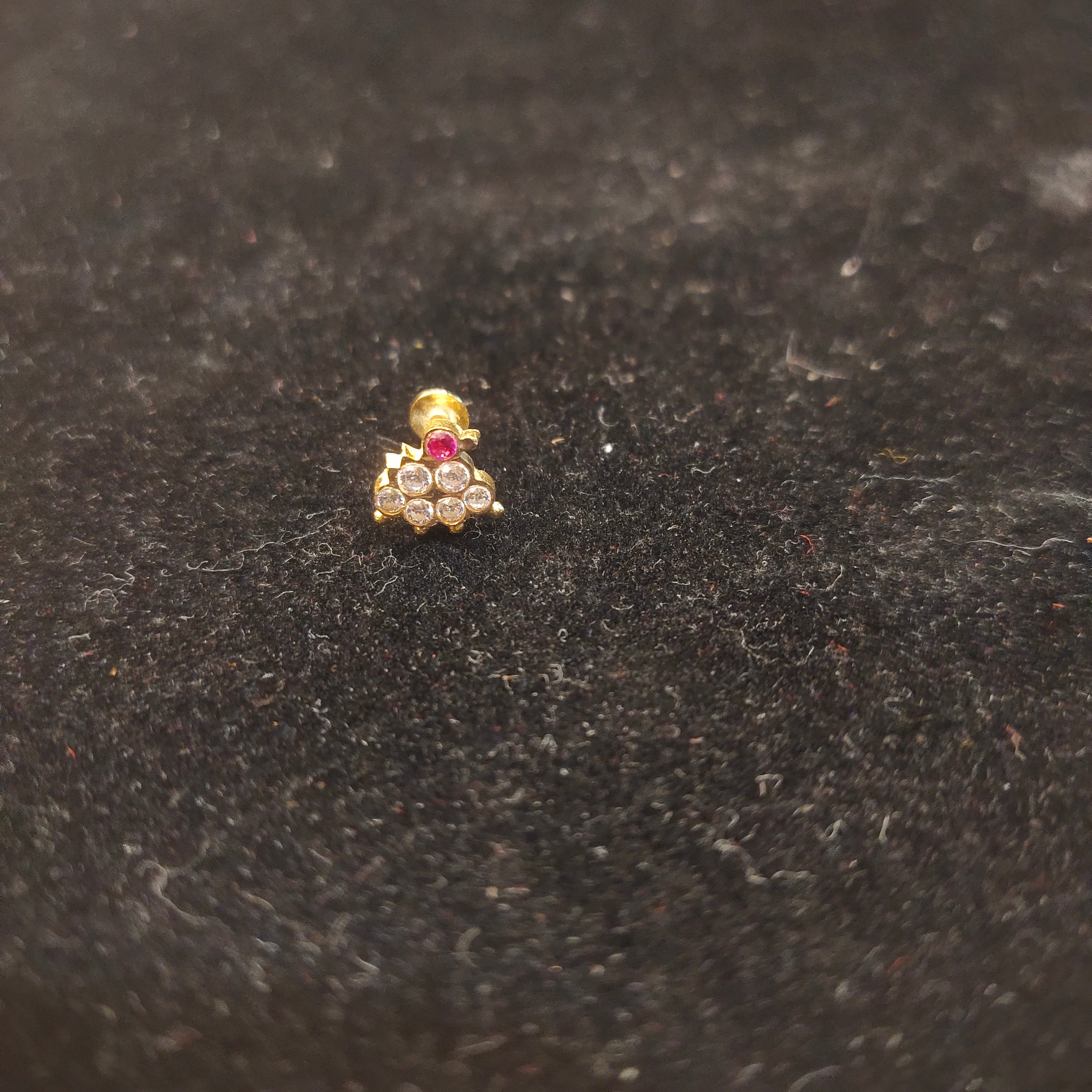 18K Gold Ruby & CZ Nose Pin