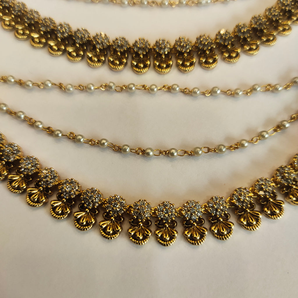 Antique Zircon Champaswaralu Ear Chains - Traditional Bridal Jewelry