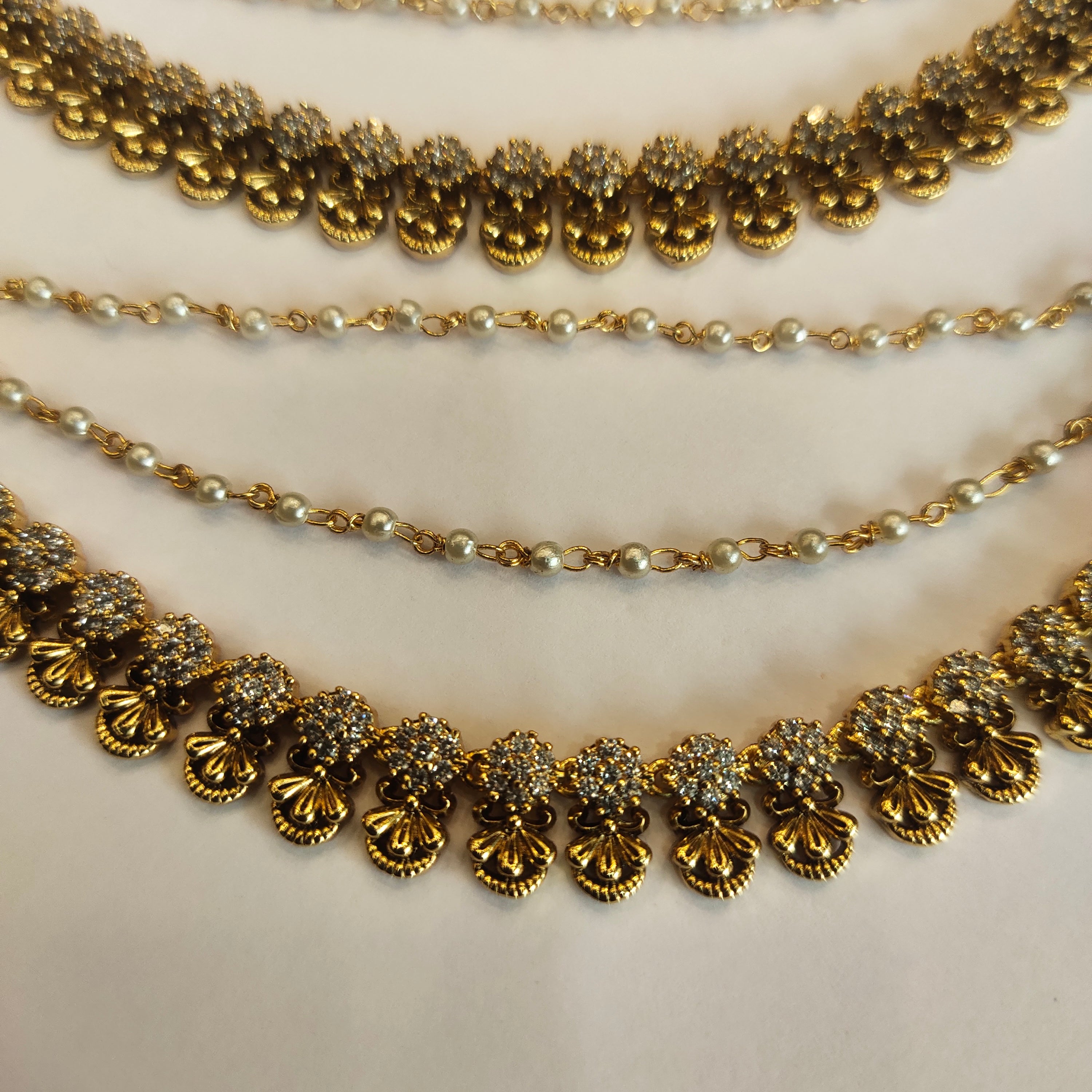 Antique Zircon Champaswaralu Ear Chains - Traditional Bridal Jewelry