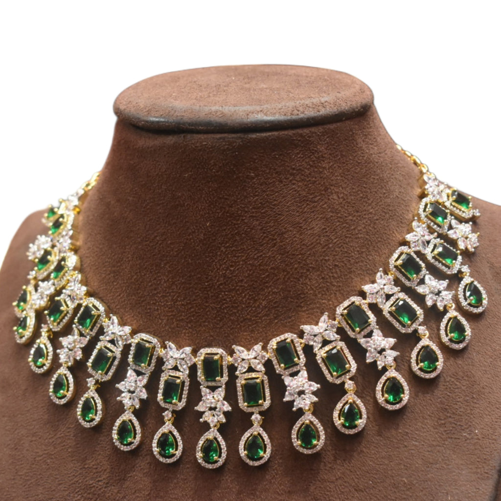 Elegant Green Zircon Gold-Rhodium Plated Necklace Set