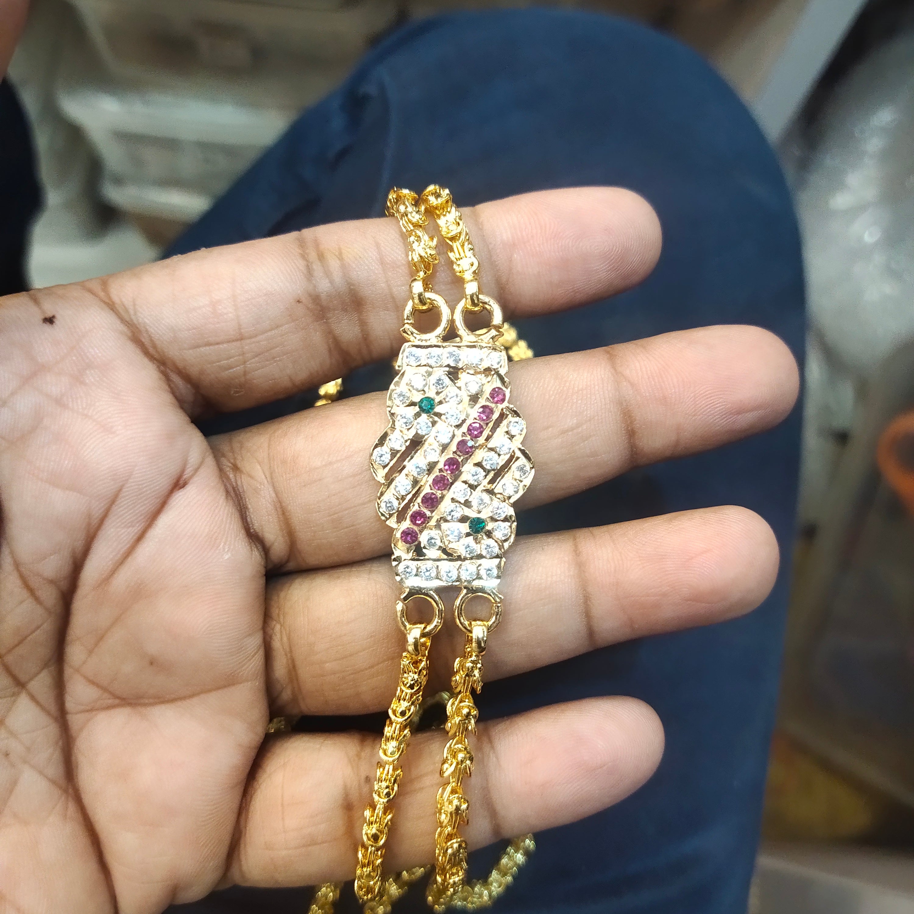 Asp One Gram Gold 24 Inches  Double Line Chandramukhi Mop/Mugappu Saradu Chain