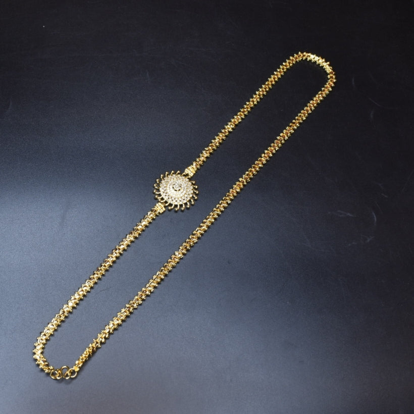 Gold Plated AD Stone Mugappu Saradu Chain - Traditional Elegance for Women