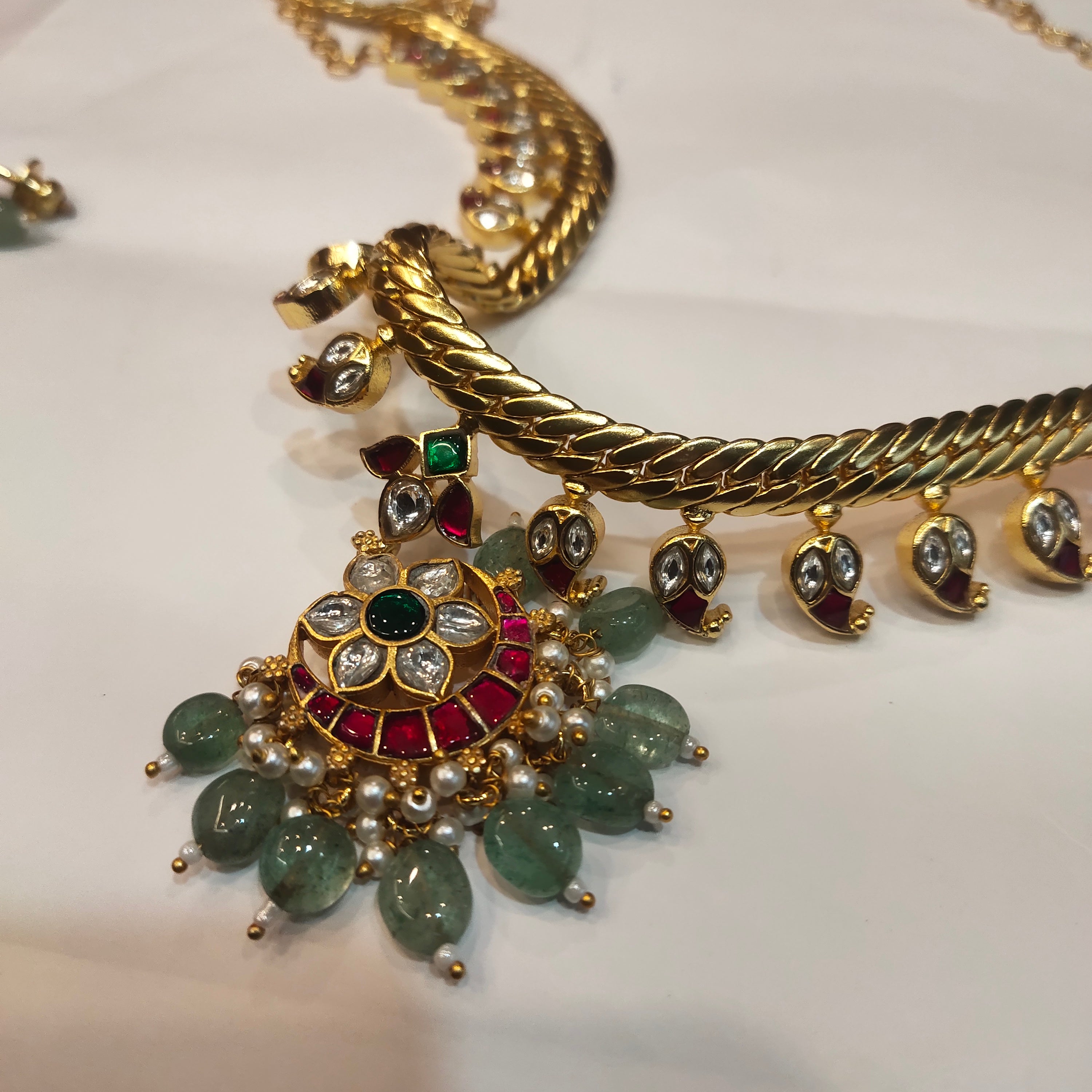 Asp 24 K Gold Plated Jadau Kundan Mango Jalebi Necklace