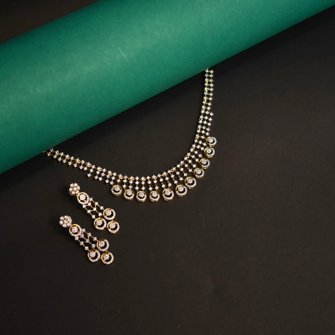 ASP Rhodium Gold CZ Necklace & Earrings Set