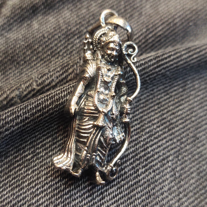 "Embrace Divine Grace with the Majestic Asp Silver Oxidized Sterling Silver Lord Shree Ram Pendant"