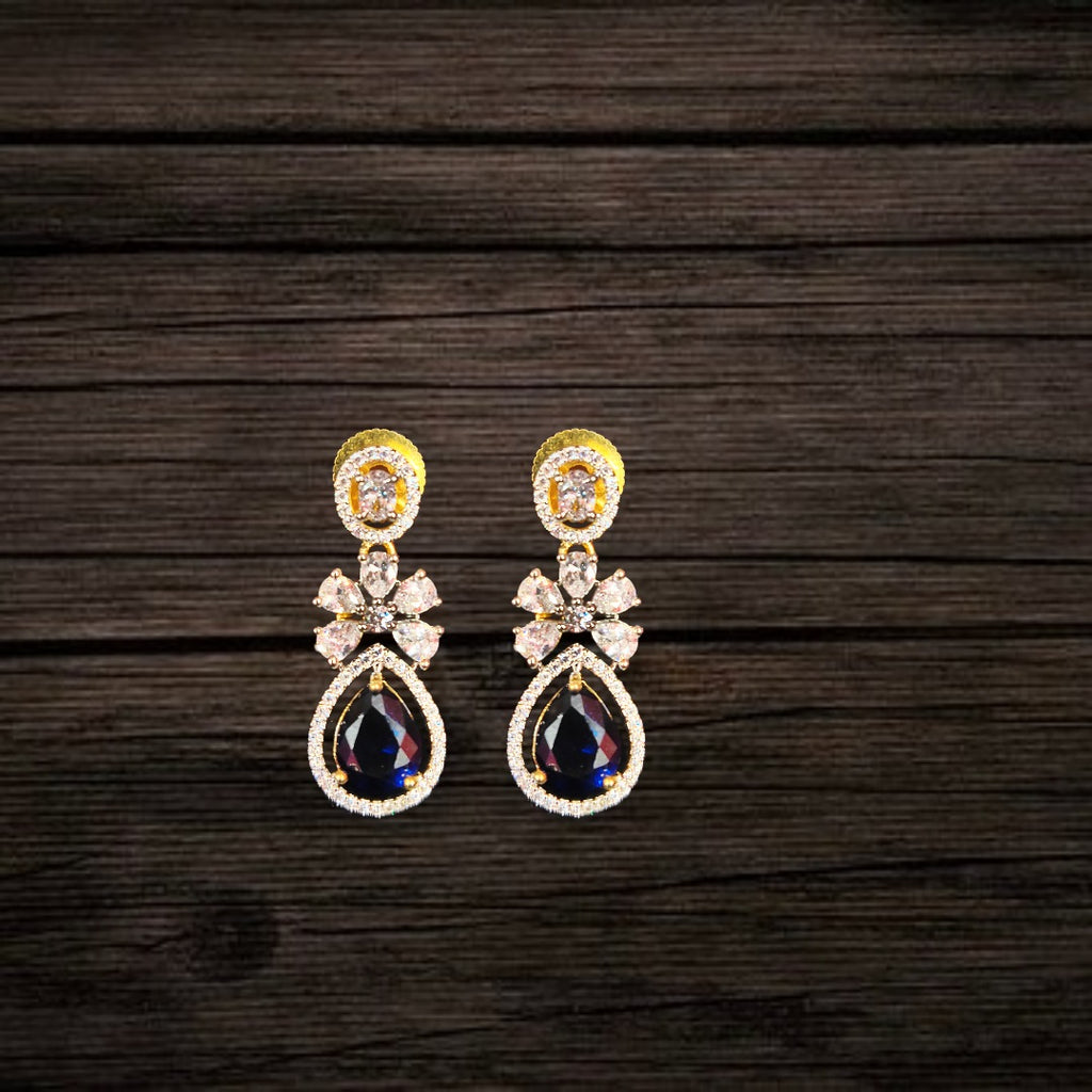 CZ Teardrop Flower Drop Earrings — American Diamond | 24K Gold Plated | Wedding