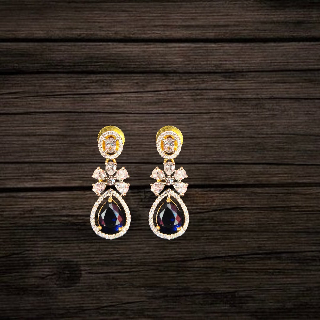 CZ Teardrop Flower Drop Earrings — American Diamond | 24K Gold Plated | Wedding