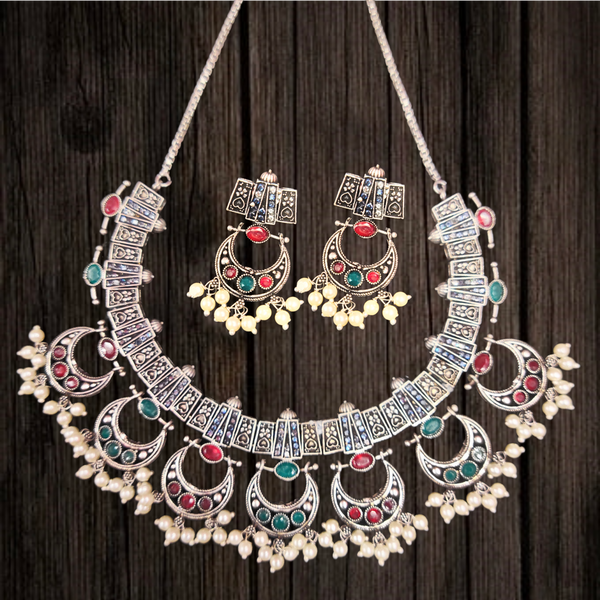 Oxidised Silver Guttapusalu Necklace Set By Asp Fashion Jewellery