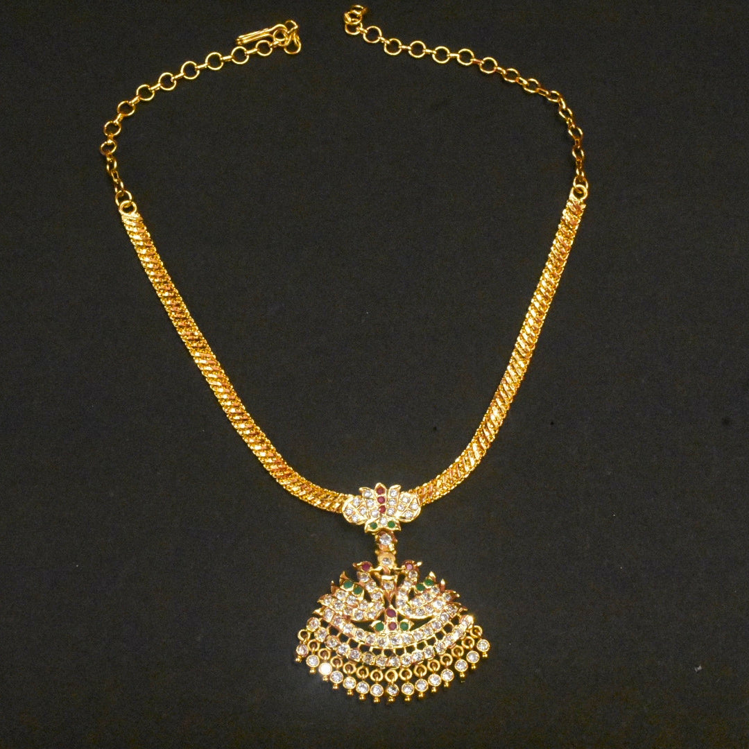 Traditional South Indian 24K Gold Plated Zircon Naan Pathakam Necklace