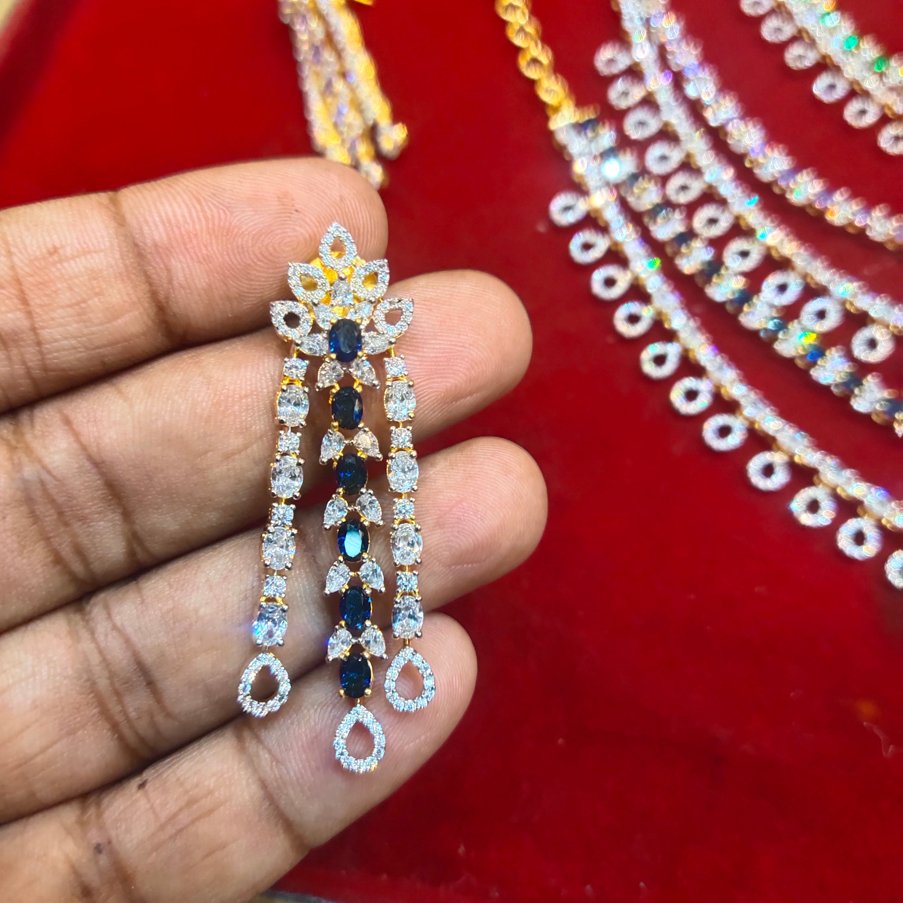 Two Layer Zircon Necklace Set - Two Tone Gold-Rhodium Polish