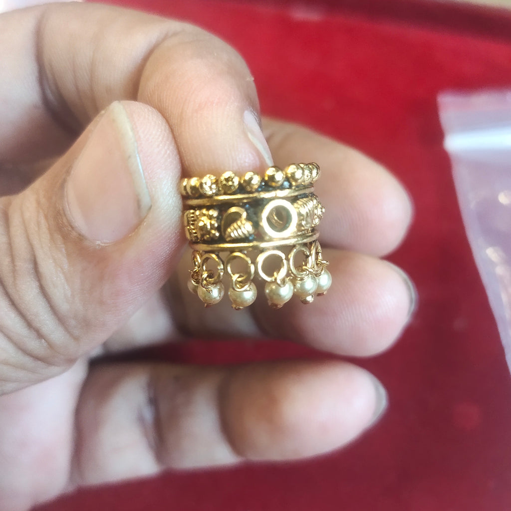 Men's Gold Plated 925 Silver Cartilage Earring | Temple Jewellery with Pearl Drops