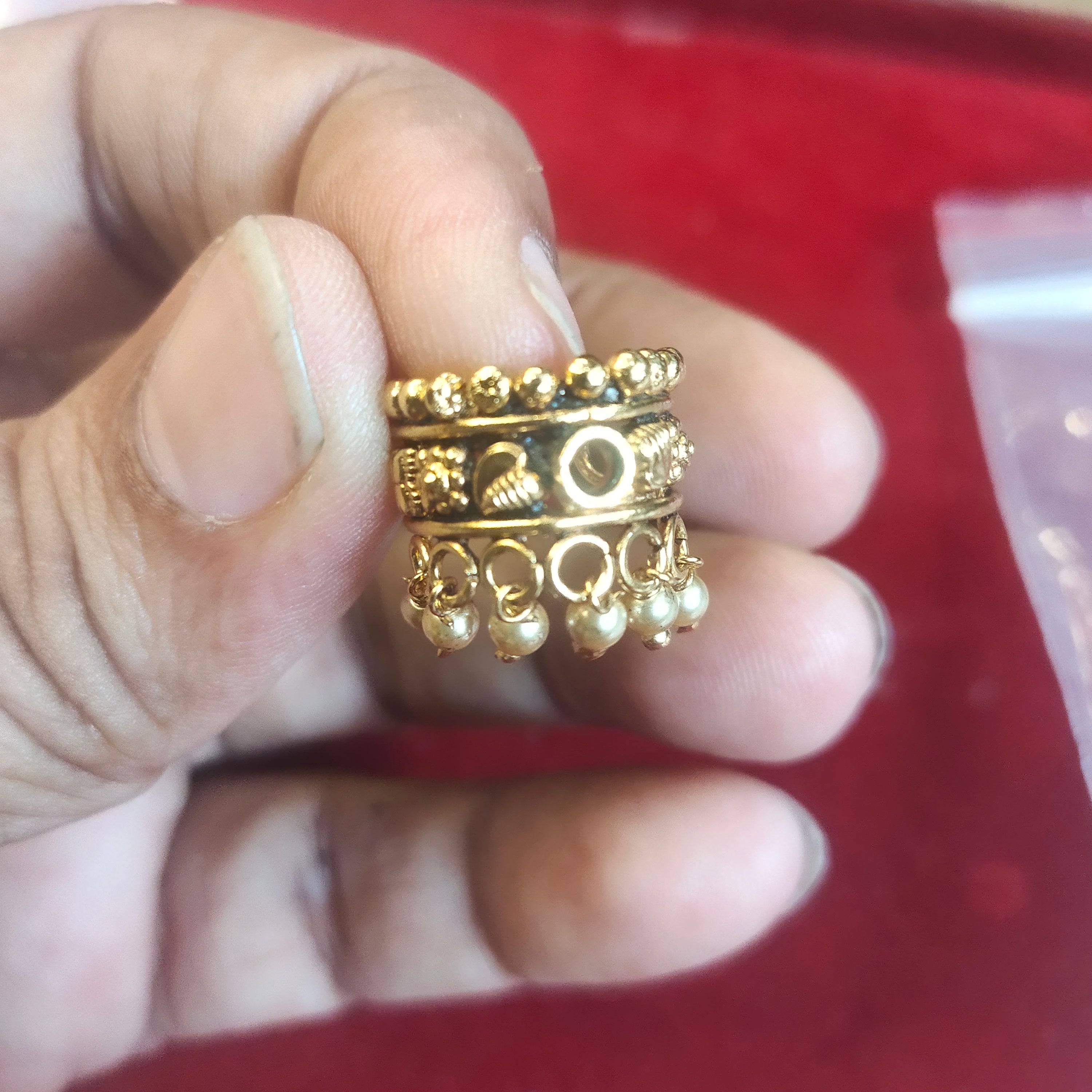 Men's Gold Plated 925 Silver Cartilage Earring | Temple Jewellery with Pearl Drops