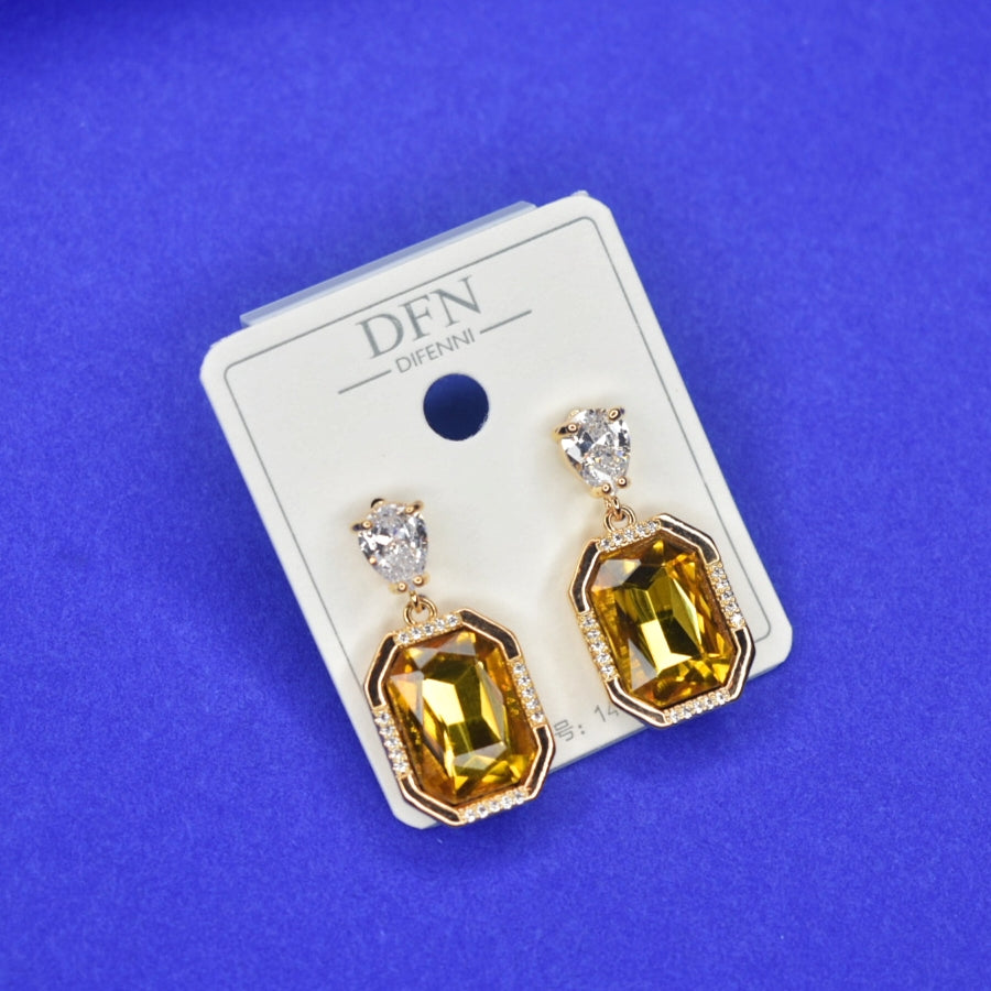 Classy AD Earrings Yellow & Blue - Office Wear Jewelry