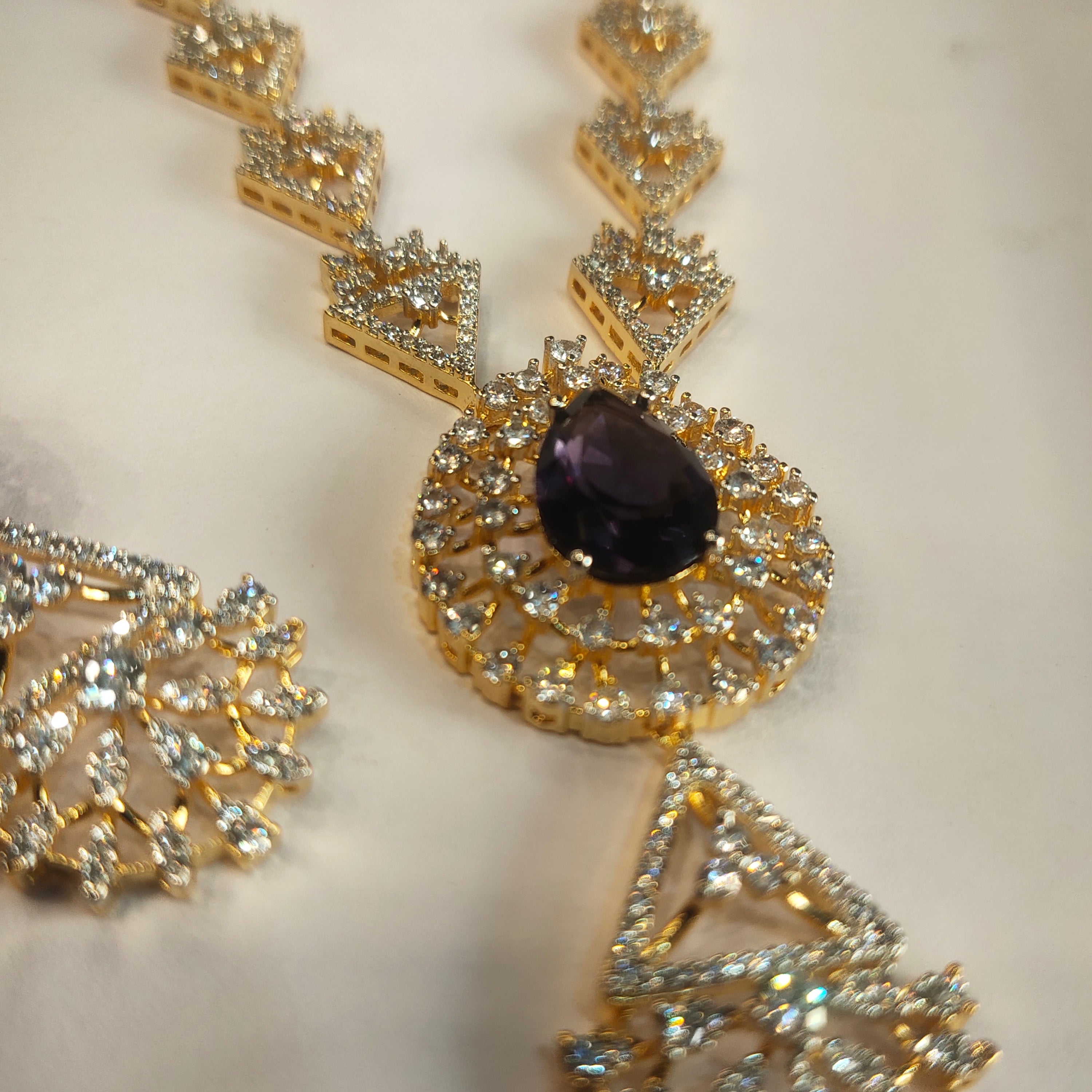 Asp Rhodium Gold Cubic Zirconia Short Necklace