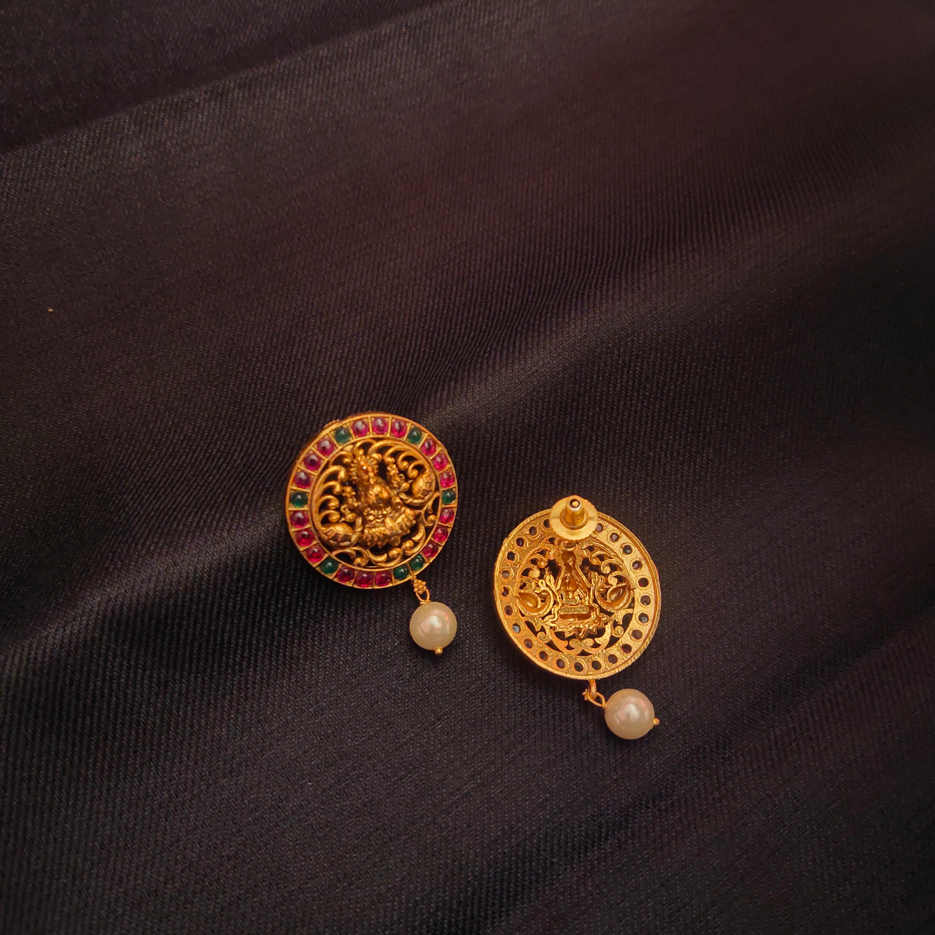 Antique Laxmi Stud Earrings - Timeless Traditional Elegance
