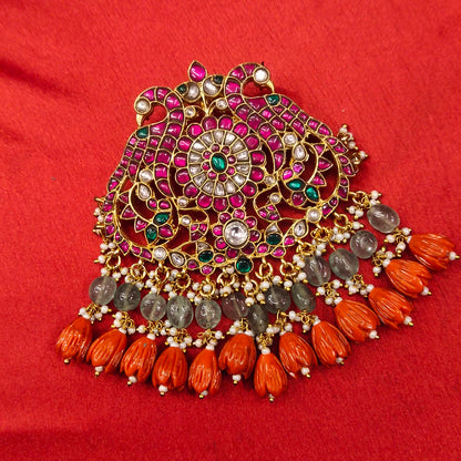 "Dazzling Elegance: The Exquisite Grand Jadau Kundan Peacock Pendant by ASP Fashion Jewellery"