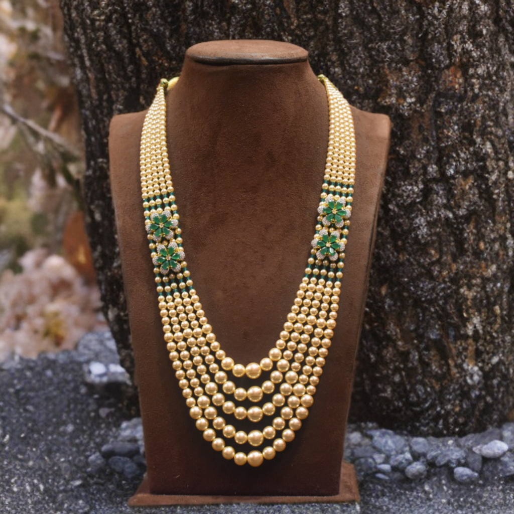 Asp Multi Layer Zircon Pearls Necklace