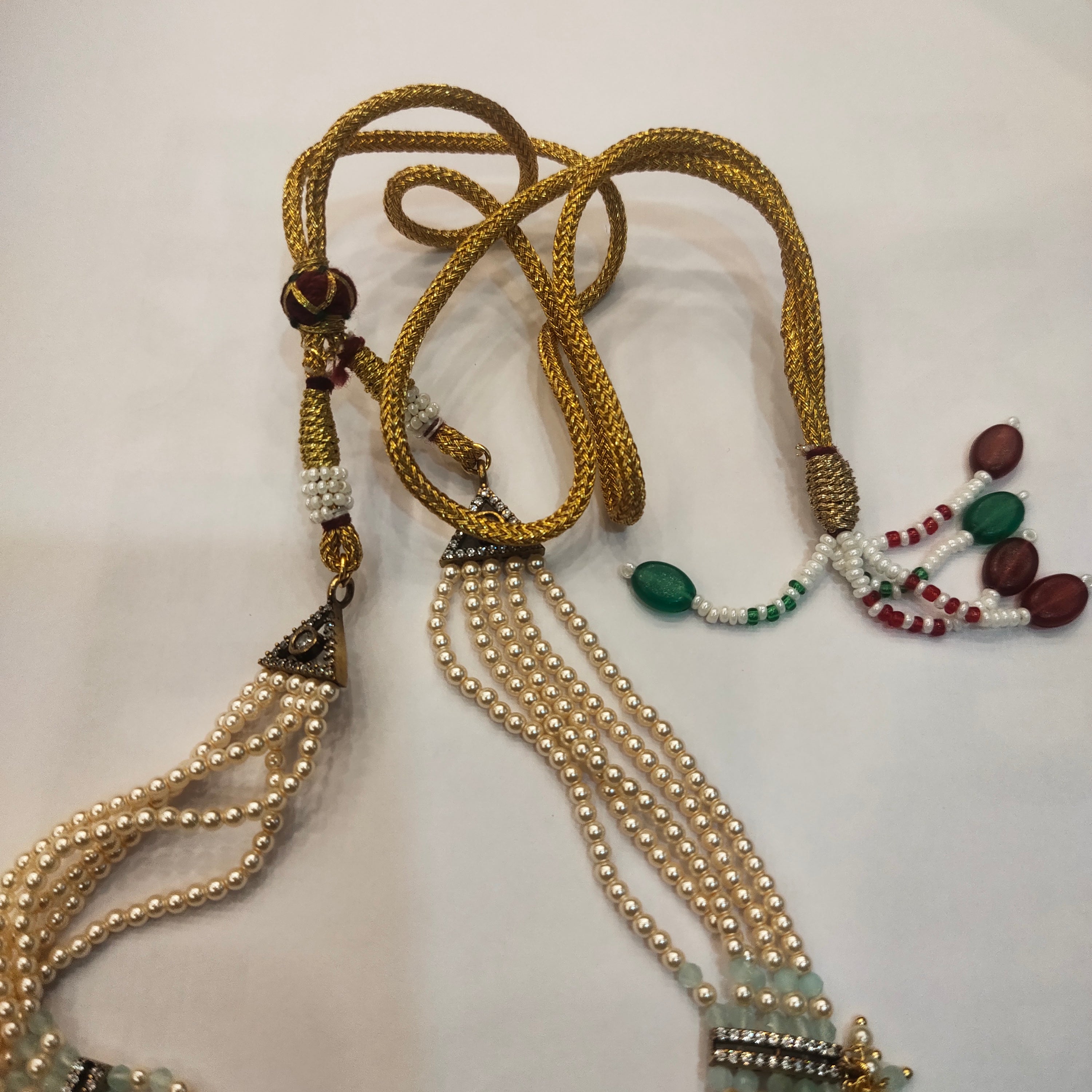 Asp Pastel Green Victorian Diamond Pearls Choker Necklace Set