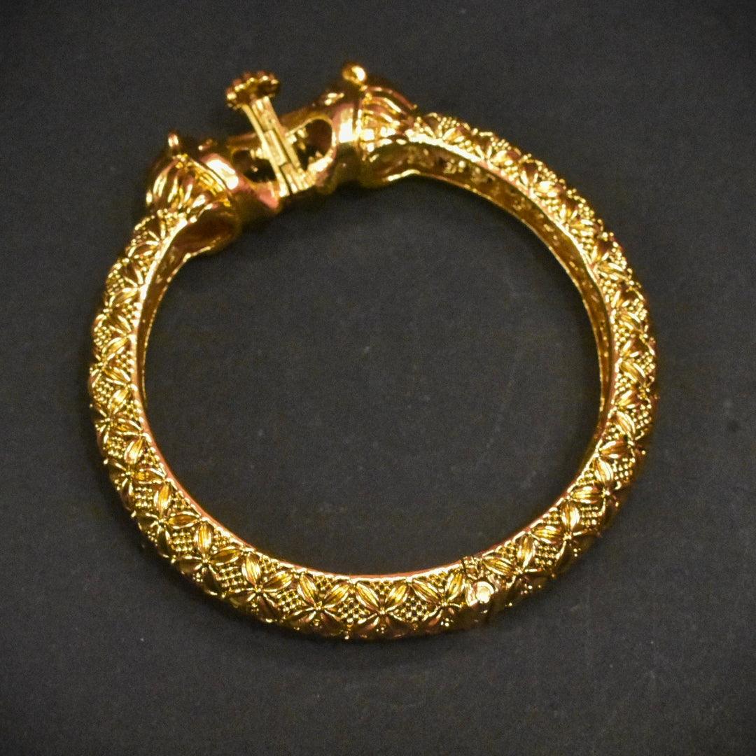 Openable Antique Roaring Simha Kada for Men - 24K Gold Plated