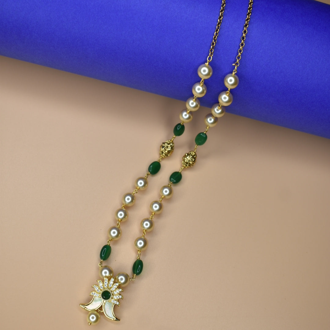 Sparkling CZ Puligoru Locket with Pearl Chain for Kids - 24K Gold 22 Inches 25g