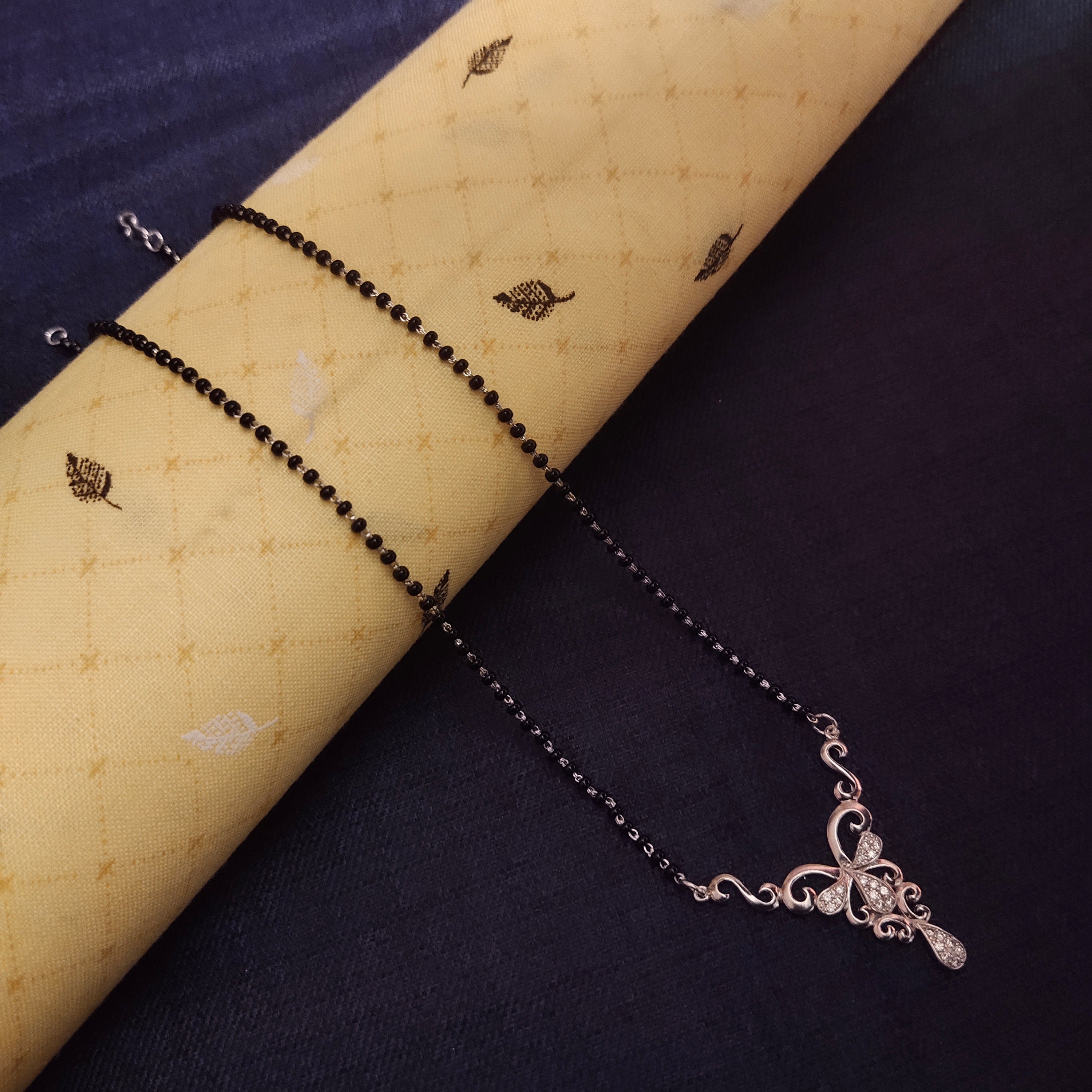 925 Sterling Silver Mangalsutra Necklace with Black Beads - Timeless Elegance