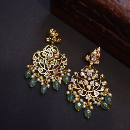 Asp CZ Gold Plated Screw Back Chandbali Earrings