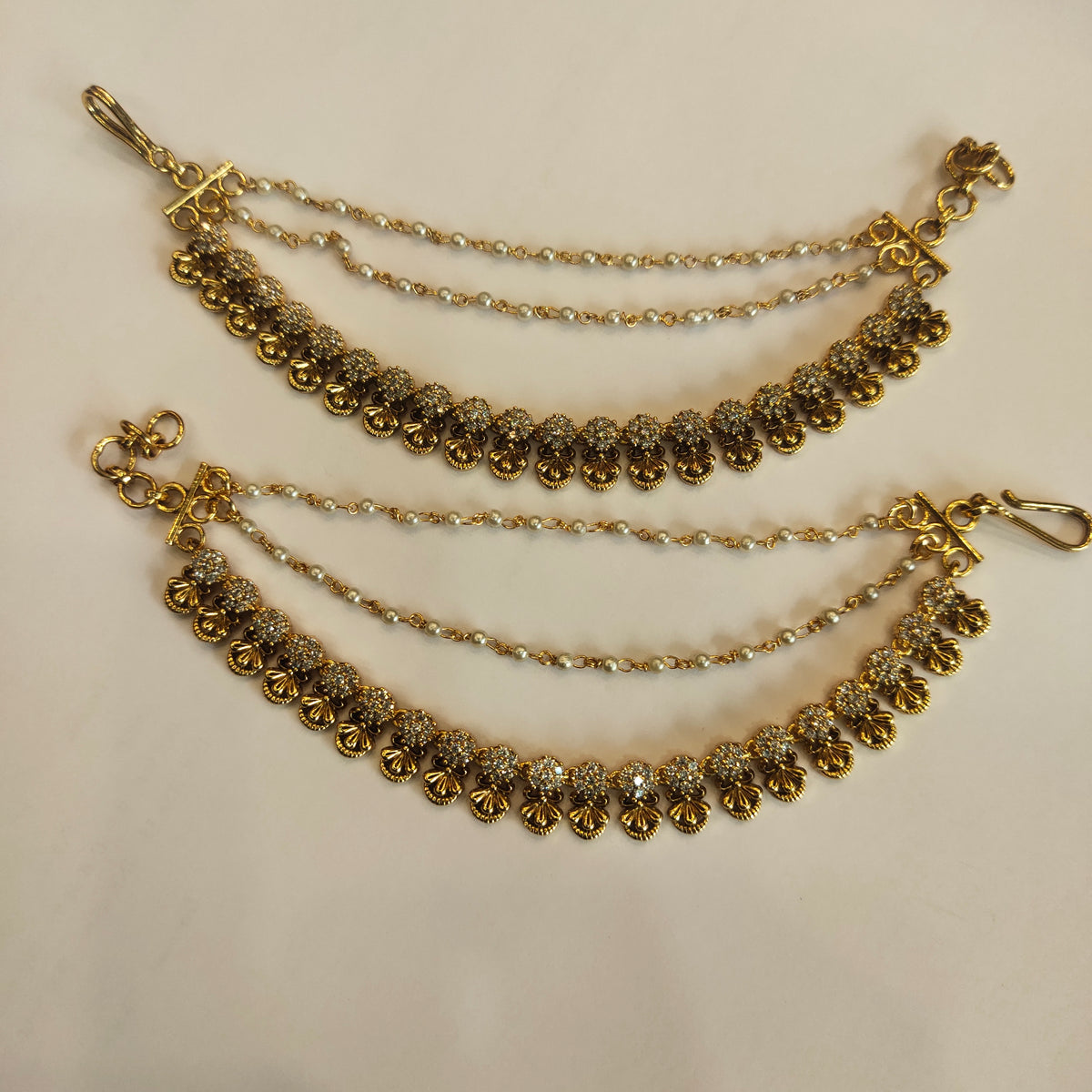 Antique Zircon Champaswaralu Ear Chains - Traditional Bridal Jewelry