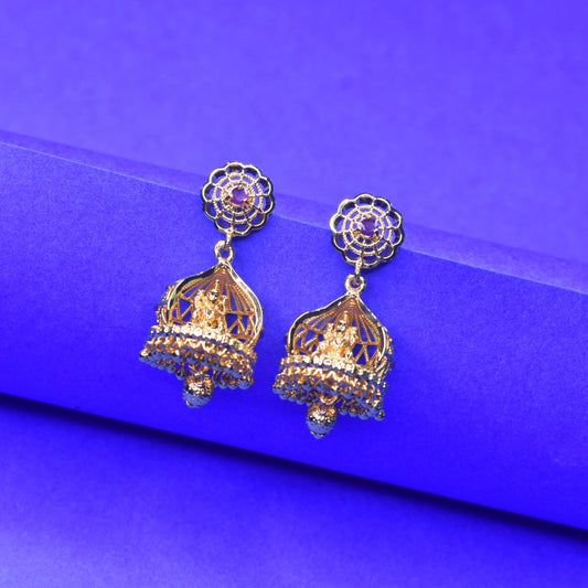 "Glamorous Twists: Add a Touch of Tradition with 24K Gold-Plated Plain  Laxmi Jhumka Earrings from Asp Fashion Jewellery"