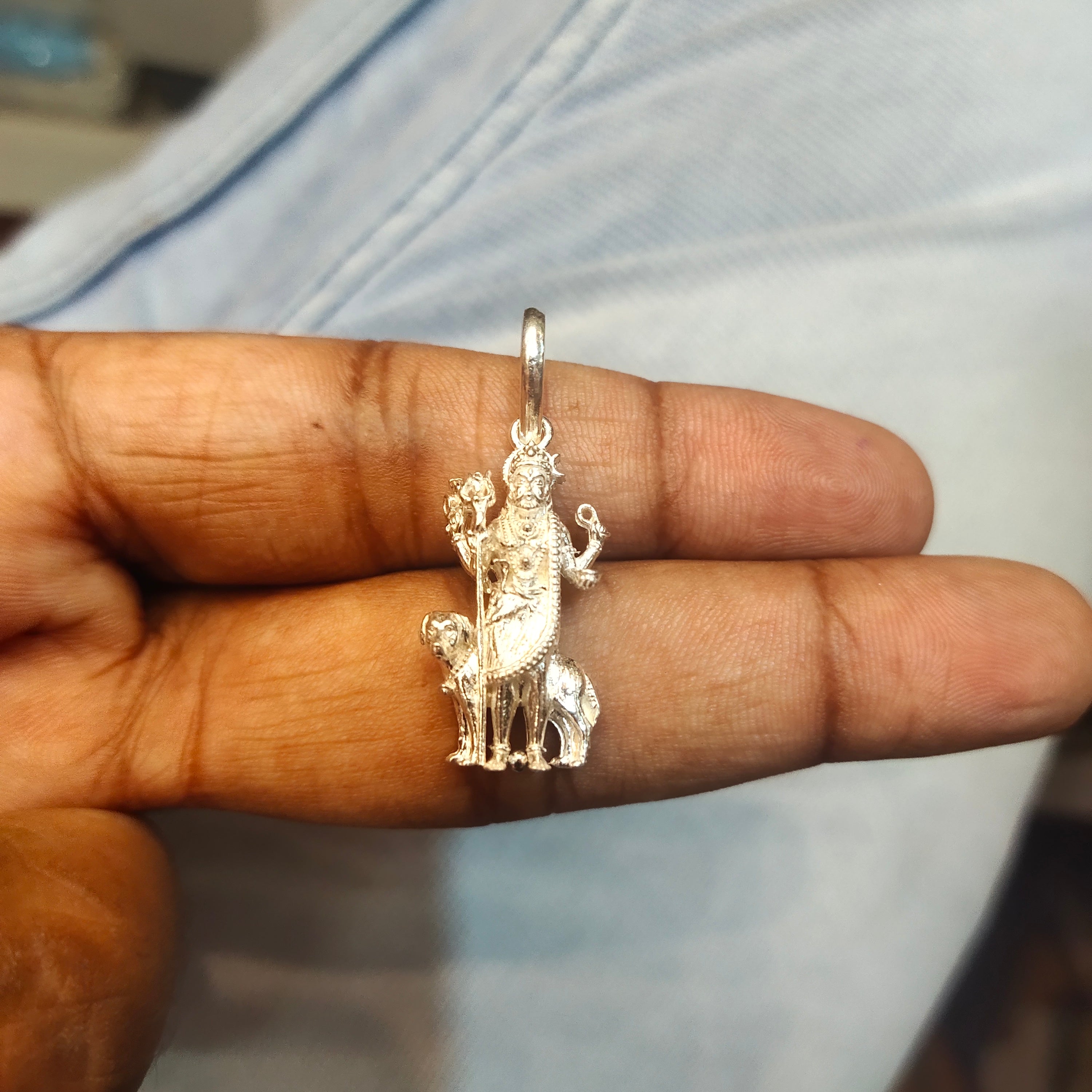 Sterling Silver Kal Bhairav Pendant - Hindu God of Victory Jewelry for Men