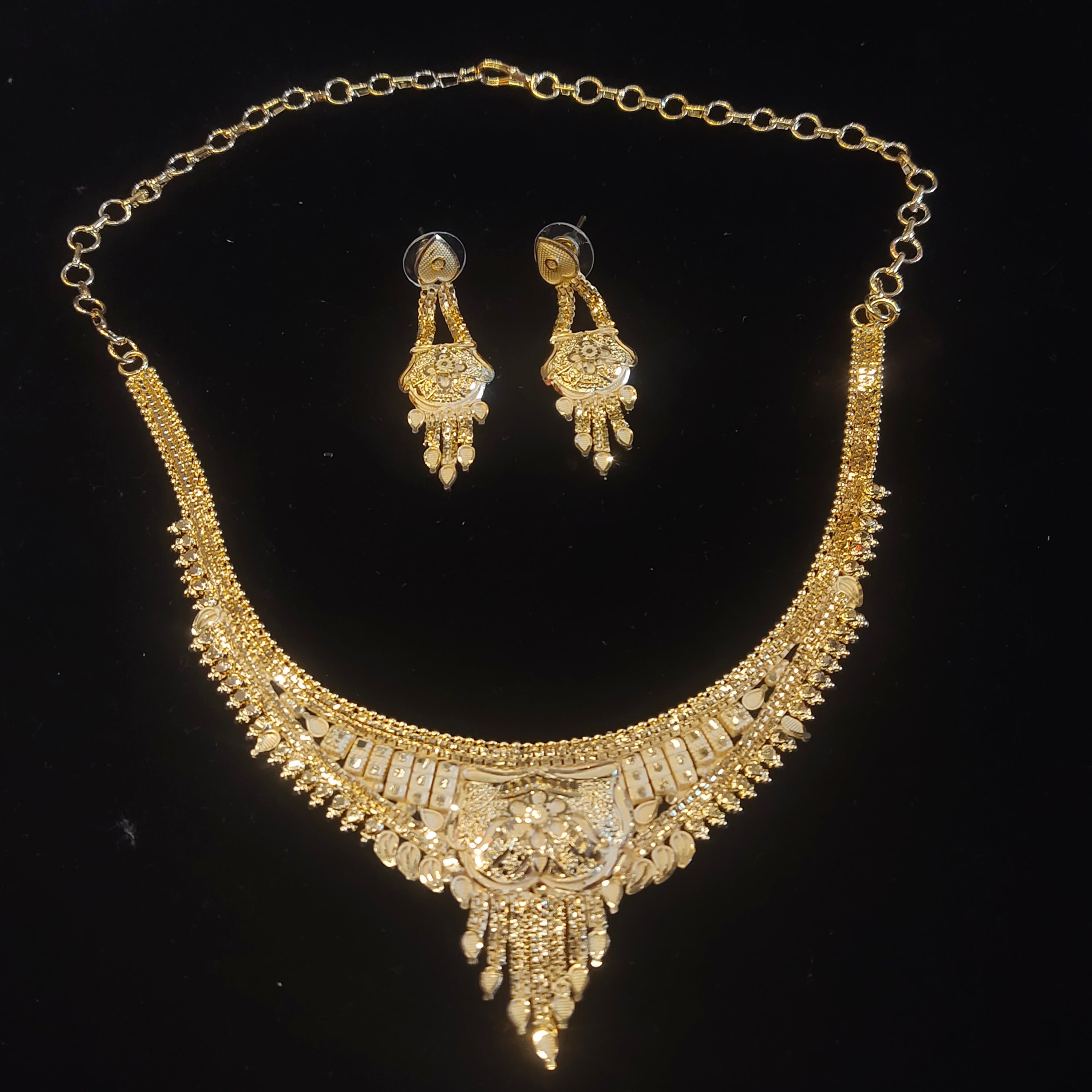Gold Plated Bridal Choker Necklace & Earring Set