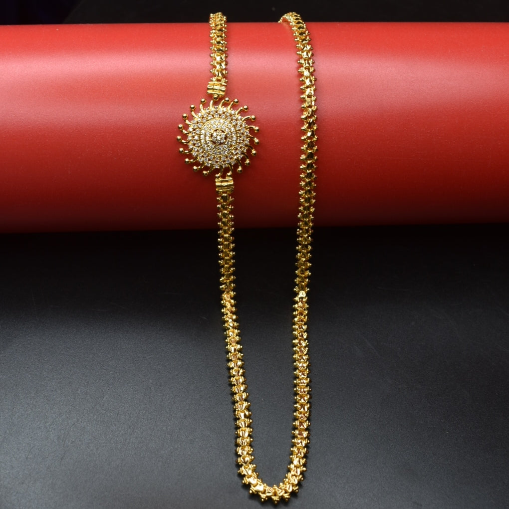 Gold Plated AD Stone Mugappu Saradu Chain - Traditional Elegance for Women